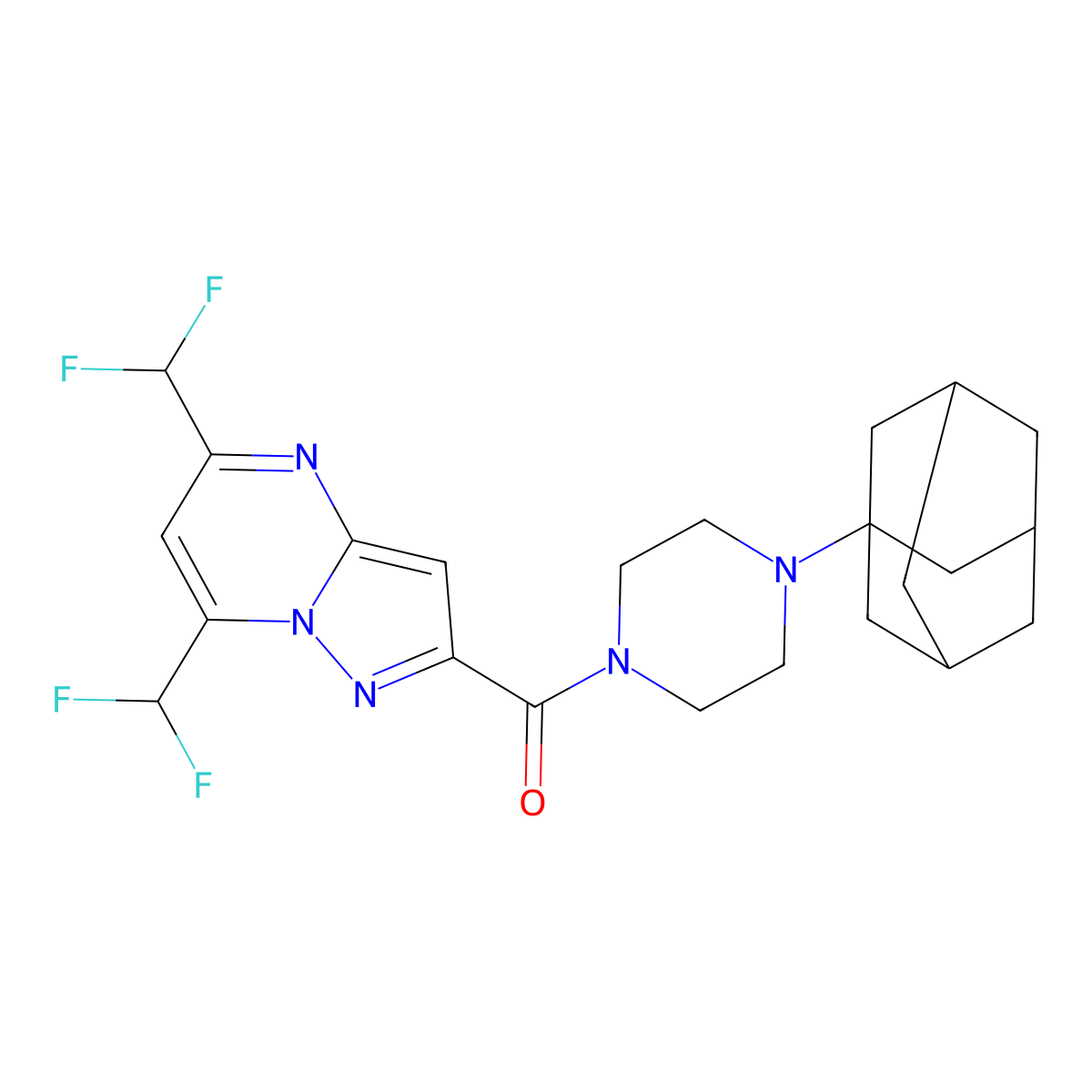 [4-(1-Adamantyl)piperazin-1-yl]-[5,7-bis(difluoromethyl)pyrazolo[1,5-a]pyrimidin-2-yl]methanone molecular structure, CAS 512824-25-8