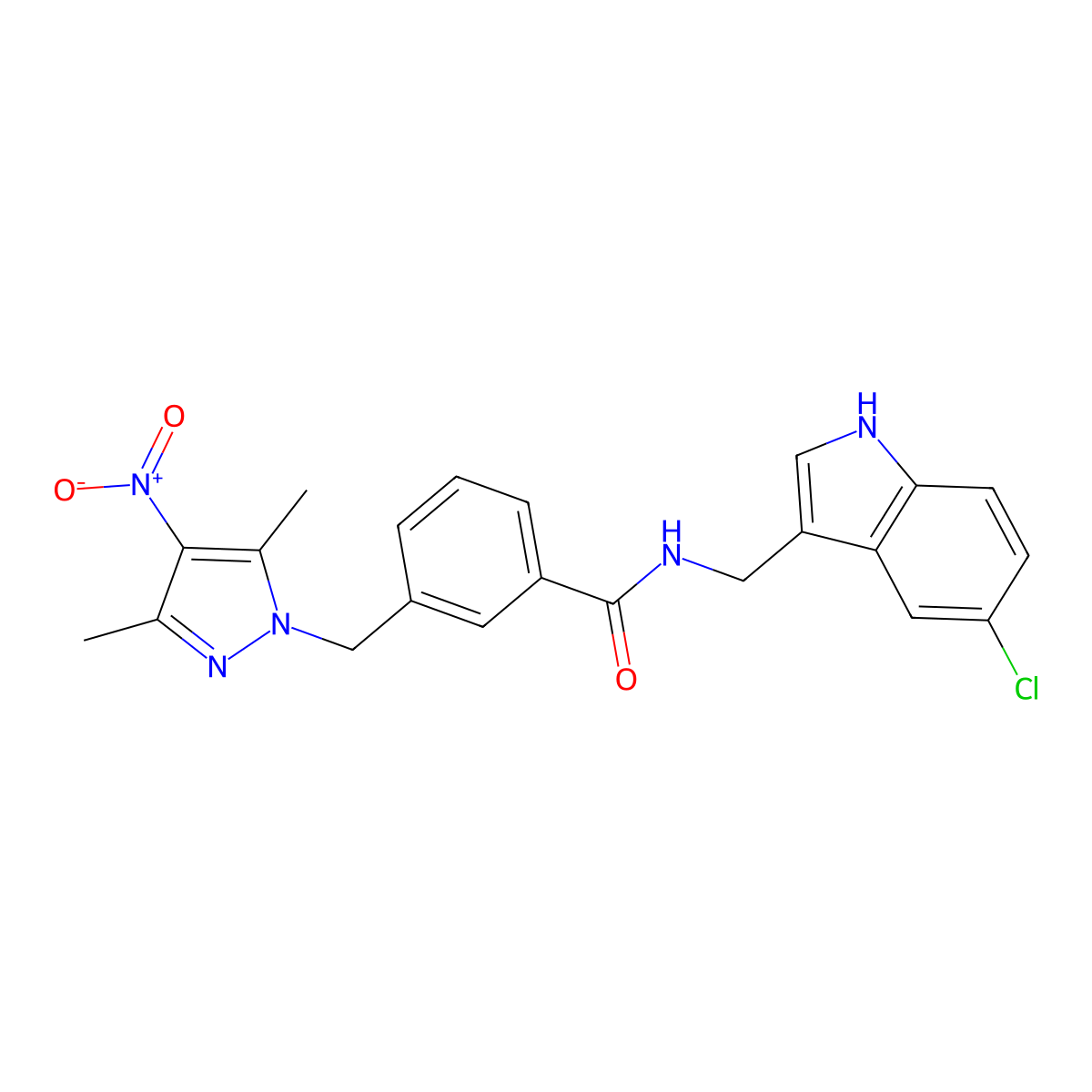 N-[(5-chloro-1H-indol-3-yl)methyl]-3-[(3,5-dimethyl-4-nitropyrazol-1-yl)methyl]benzamide molecular structure, CAS 512824-28-1
