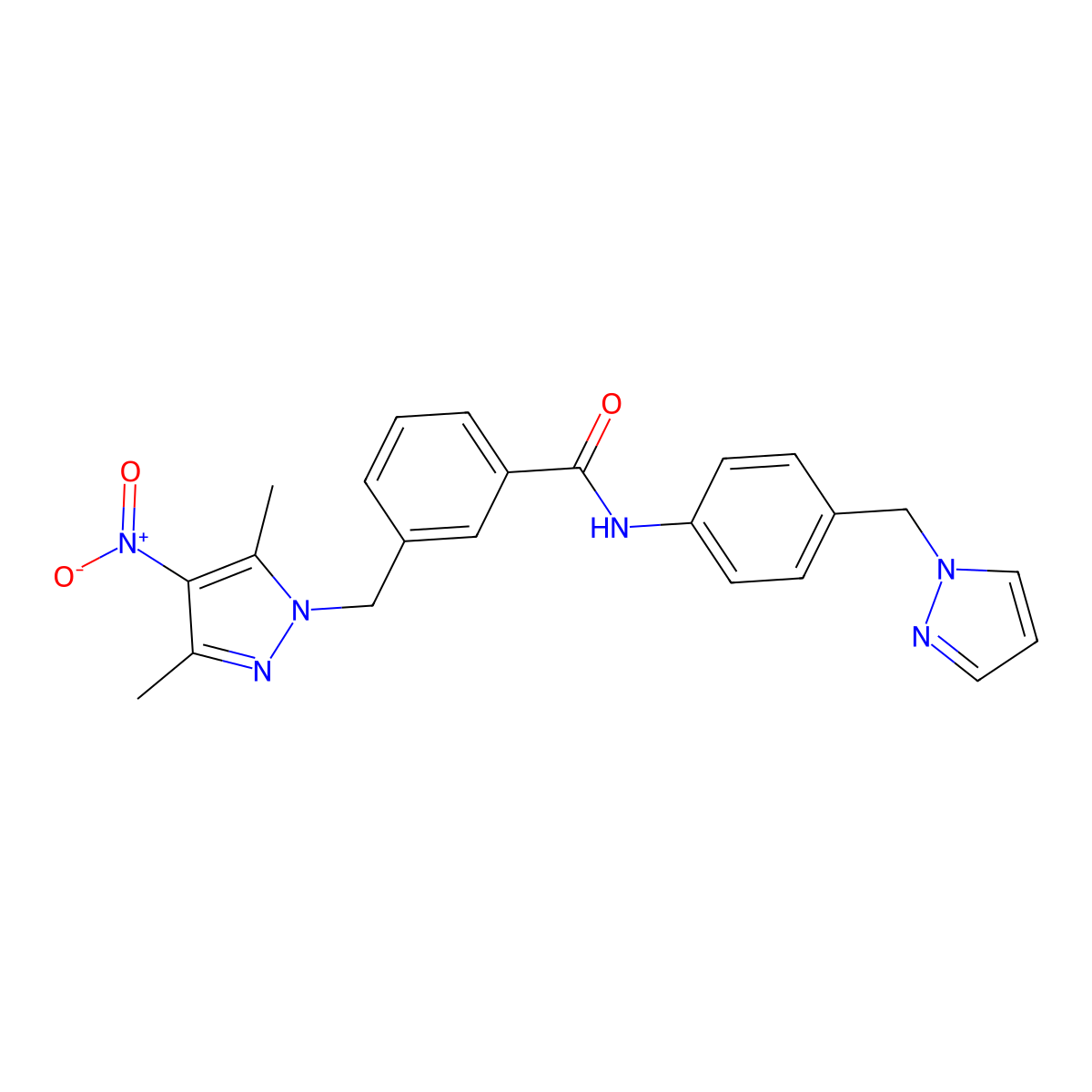 3-[(3,5-dimethyl-4-nitropyrazol-1-yl)methyl]-N-[4-(pyrazol-1-ylmethyl)phenyl]benzamide molecular structure, CAS 512824-30-5