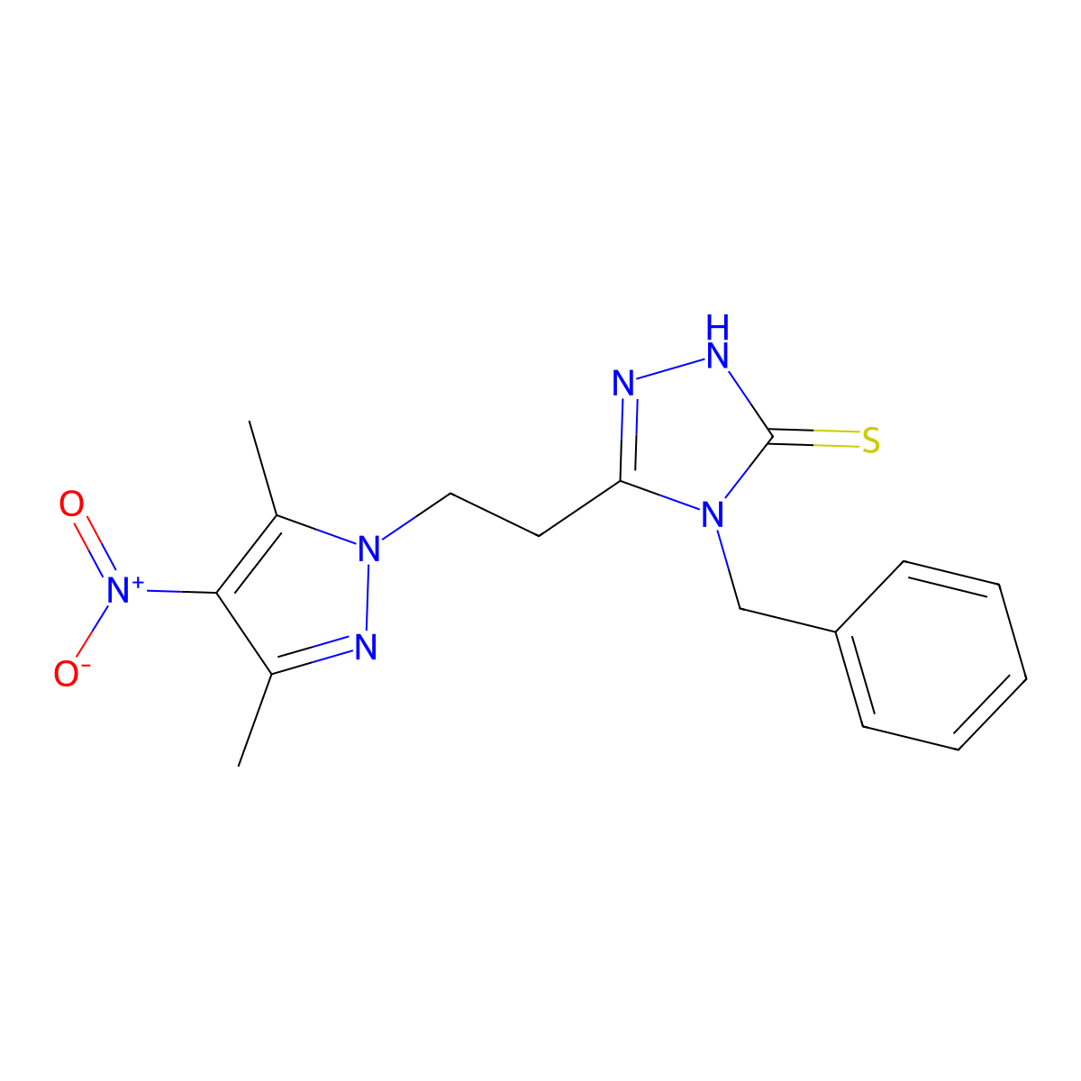 4-benzyl-3-[2-(3,5-dimethyl-4-nitropyrazol-1-yl)ethyl]-1H-1,2,4-triazole-5-thione molecular structure, CAS 512824-32-7