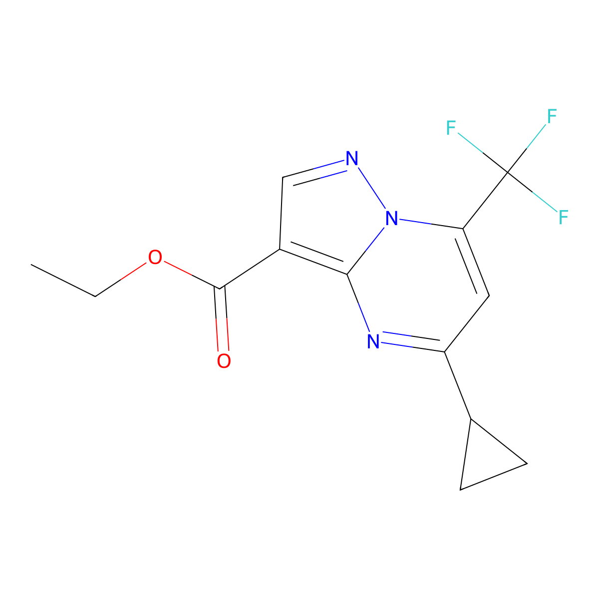 Ethyl 5-cyclopropyl-7-(trifluoromethyl)pyrazolo[1,5-a]pyrimidine-3-carboxylate molecular structure, CAS 512824-38-3