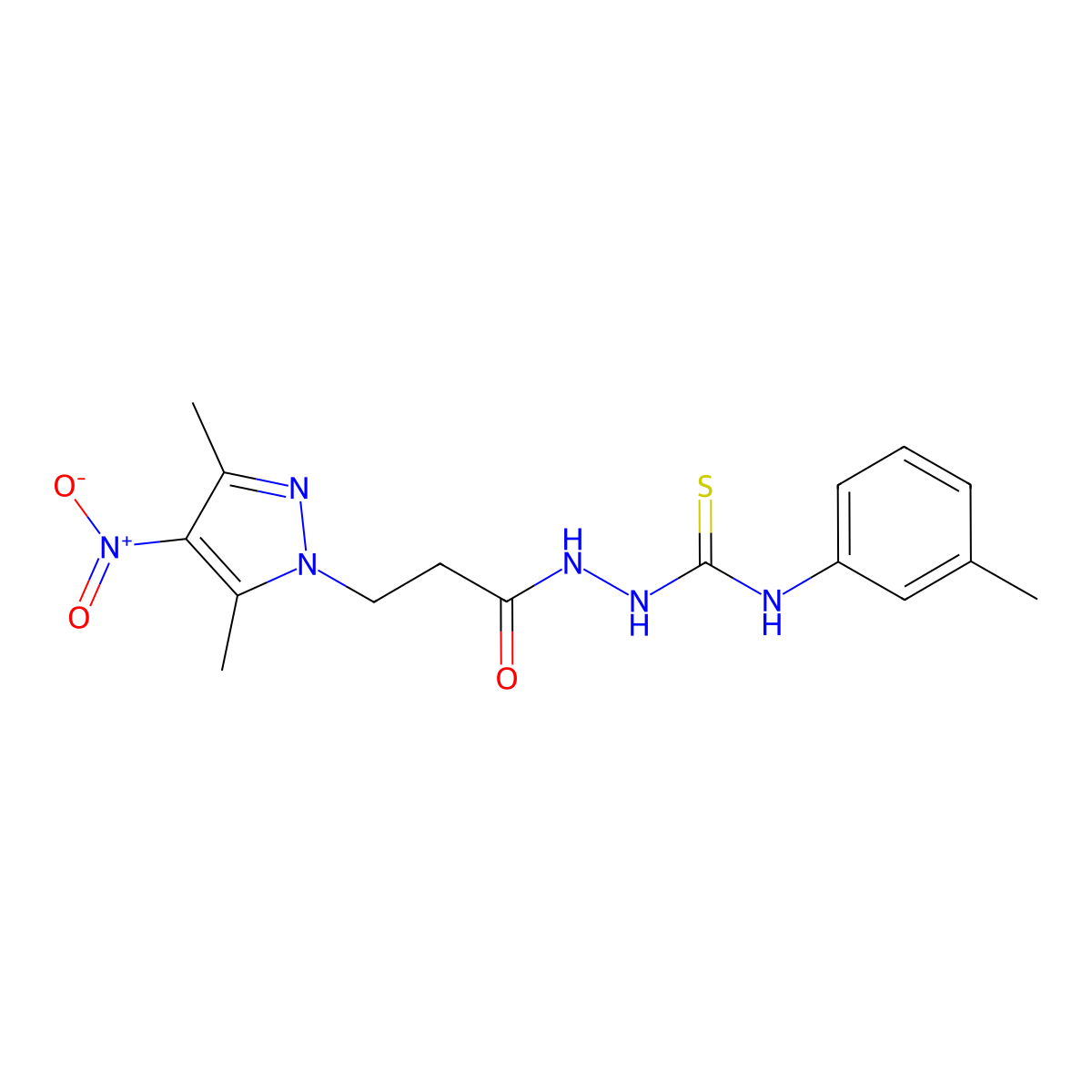 1-[3-(3,5-Dimethyl-4-nitropyrazol-1-yl)propanoylamino]-3-(3-methylphenyl)thiourea molecular structure, CAS 512824-51-0