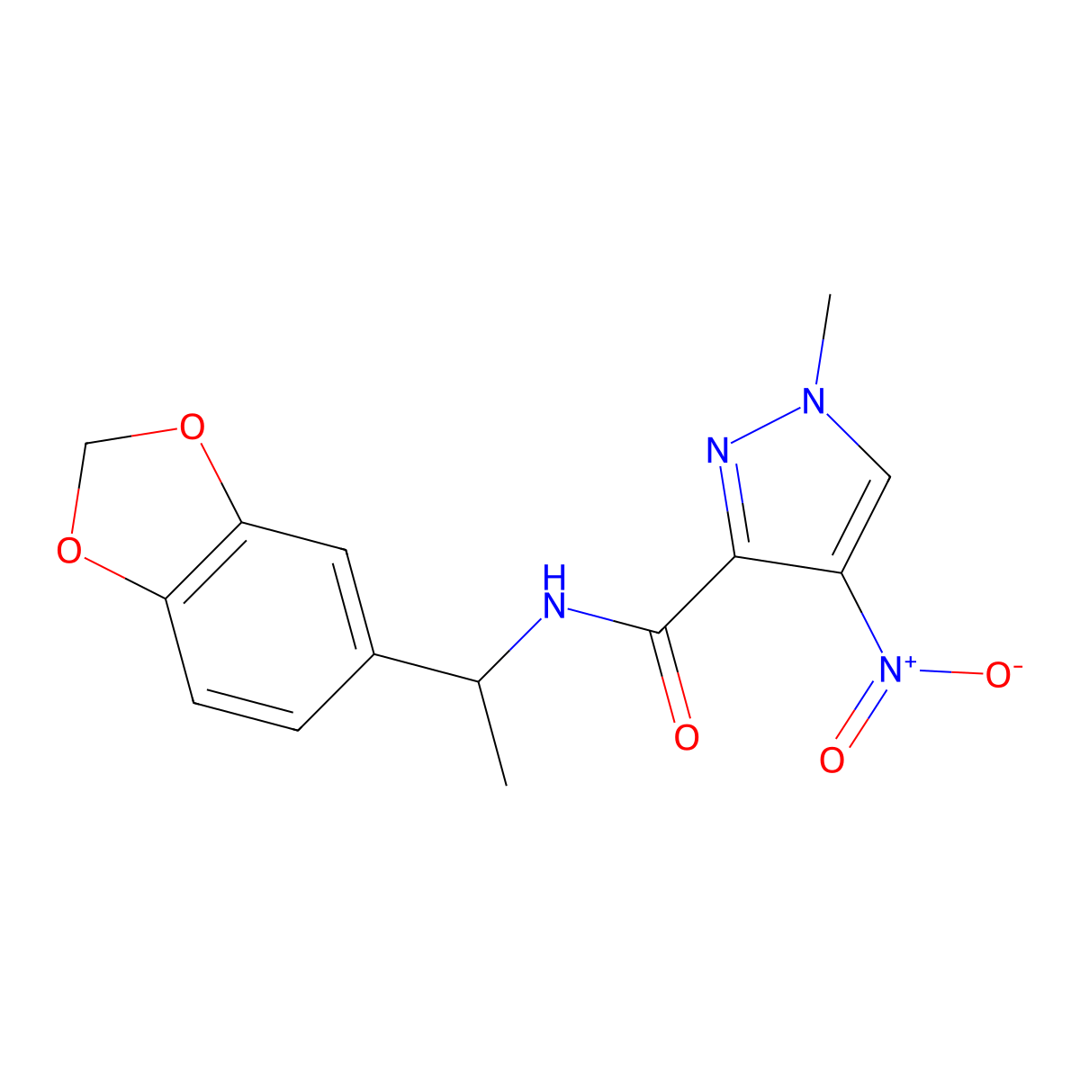 N-[1-(1,3-benzodioxol-5-yl)ethyl]-1-methyl-4-nitropyrazole-3-carboxamide molecular structure, CAS 512824-53-2