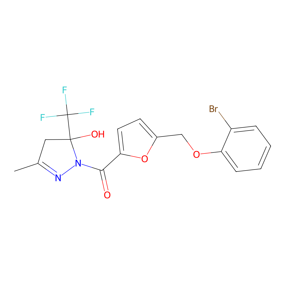 [5-[(2-bromophenoxy)methyl]furan-2-yl]-[5-hydroxy-3-methyl-5-(trifluoromethyl)-4H-pyrazol-1-yl]methanone molecular structure, CAS 512824-60-1