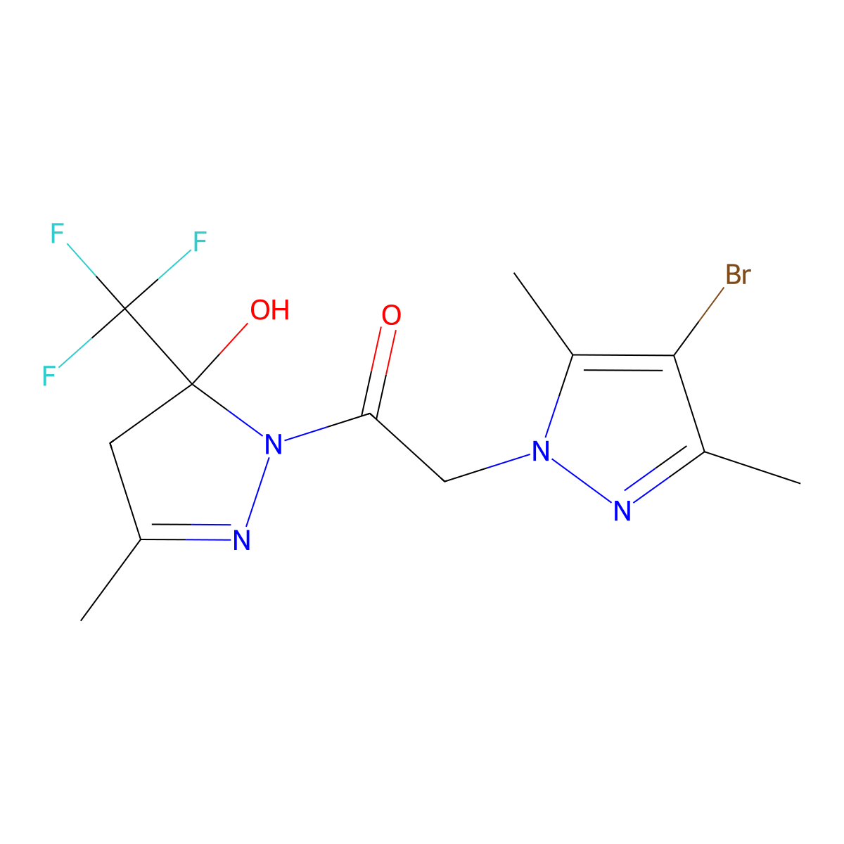 2-(4-bromo-3,5-dimethylpyrazol-1-yl)-1-[5-hydroxy-3-methyl-5-(trifluoromethyl)-4H-pyrazol-1-yl]ethanone molecular structure, CAS 512824-63-4