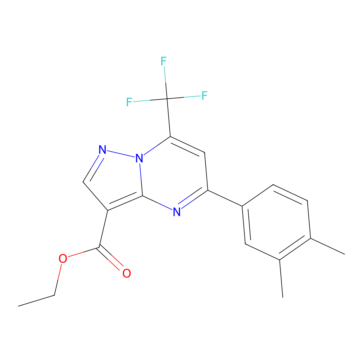 Ethyl 5-(3,4-dimethylphenyl)-7-(trifluoromethyl)pyrazolo[1,5-a]pyrimidine-3-carboxylate molecular structure, CAS 512824-71-4