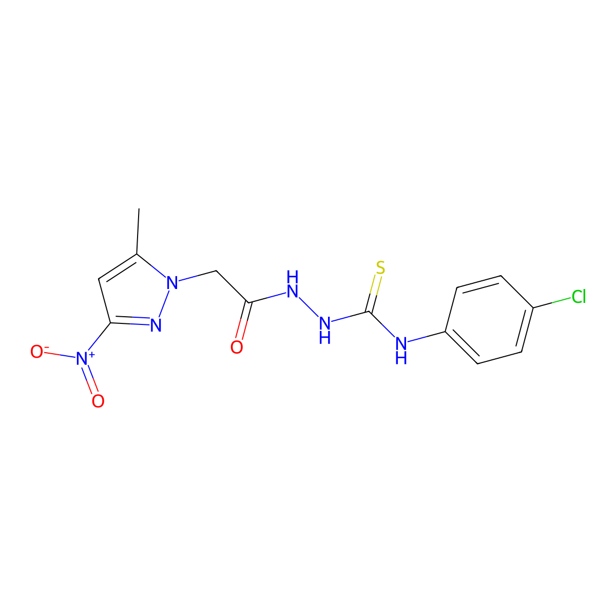 N-(4-chlorophenyl)-2-({3-nitro-5-methyl-1H-pyrazol-1-yl}acetyl)hydrazinecarbothioamide molecular structure, CAS 512824-76-9