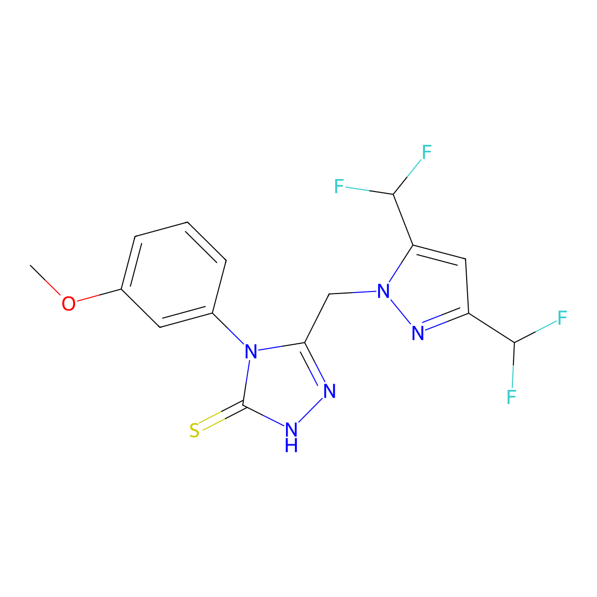 5-{[3,5-bis(difluoromethyl)-1H-pyrazol-1-yl]methyl}-4-(3-methoxyphenyl)-4H-1,2,4-triazole-3-thiol molecular structure, CAS 512824-77-0