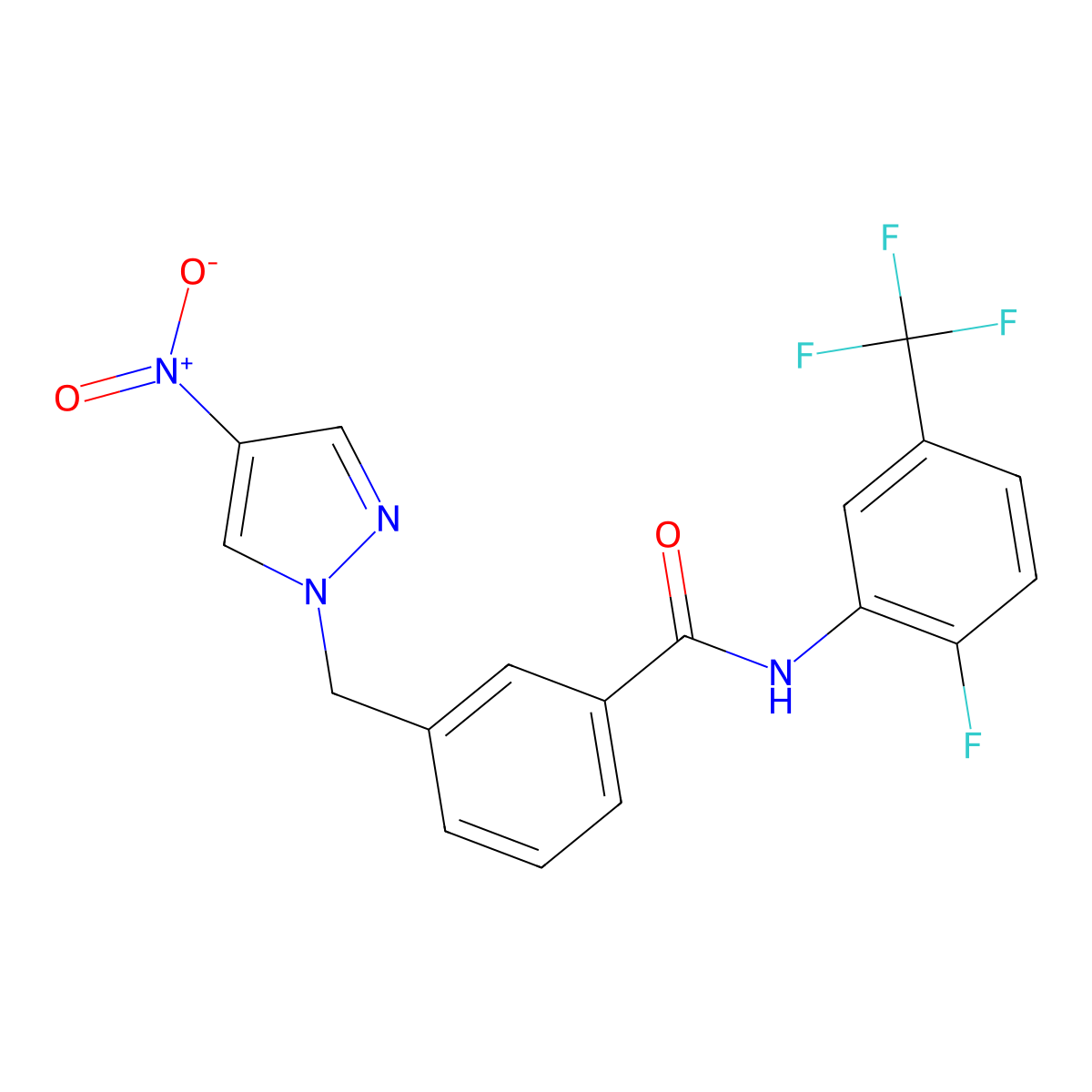 N-[2-fluoro-5-(trifluoromethyl)phenyl]-3-[(4-nitropyrazol-1-yl)methyl]benzamide molecular structure, CAS 512824-79-2