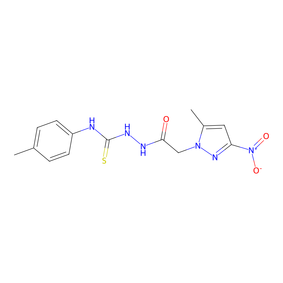 2-({3-nitro-5-methyl-1H-pyrazol-1-yl}acetyl)-N-(4-methylphenyl)hydrazinecarbothioamide molecular structure, CAS 512824-82-7