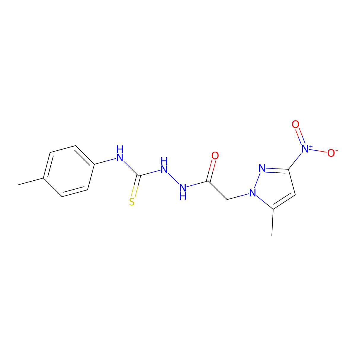 2-({3-nitro-5-methyl-1H-pyrazol-1-yl}acetyl)-N-(4-methylphenyl)hydrazinecarbothioamide molecular structure, CAS 512824-82-7
