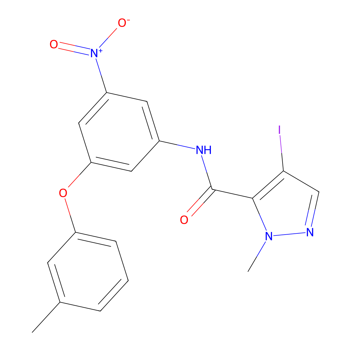 4-iodo-2-methyl-N-[3-(3-methylphenoxy)-5-nitrophenyl]pyrazole-3-carboxamide molecular structure, CAS 512824-87-2