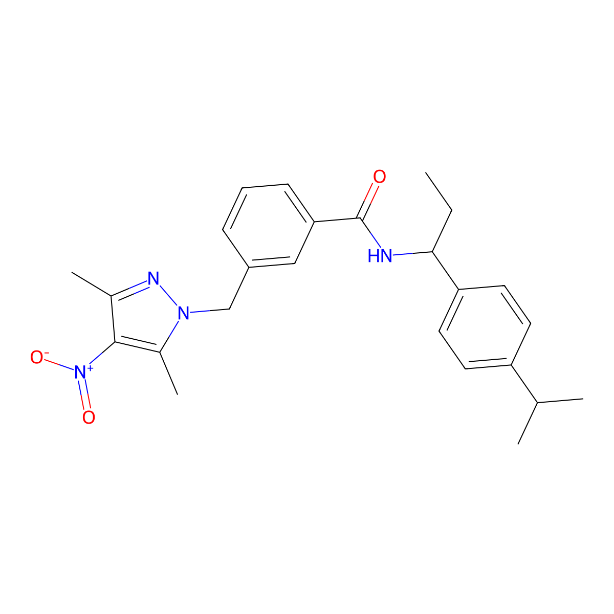3-({4-nitro-3,5-dimethyl-1H-pyrazol-1-yl}methyl)-N-[1-(4-isopropylphenyl)propyl]benzamide molecular structure, CAS 512824-89-4