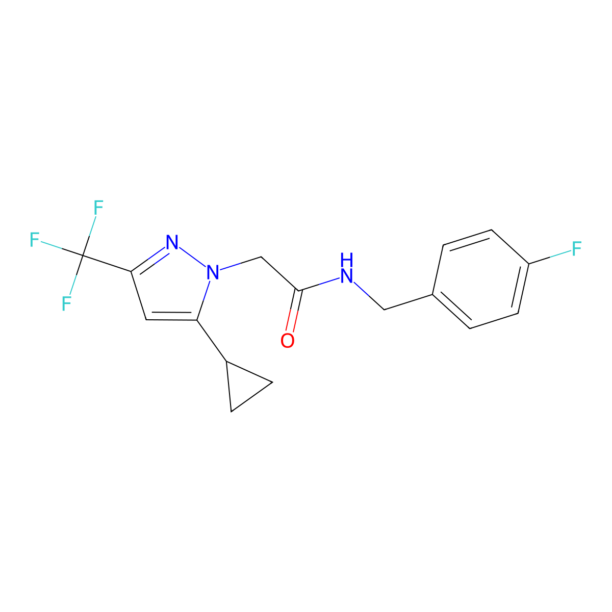 2-[5-cyclopropyl-3-(trifluoromethyl)-1H-pyrazol-1-yl]-N-(4-fluorobenzyl)acetamide molecular structure, CAS 512824-93-0