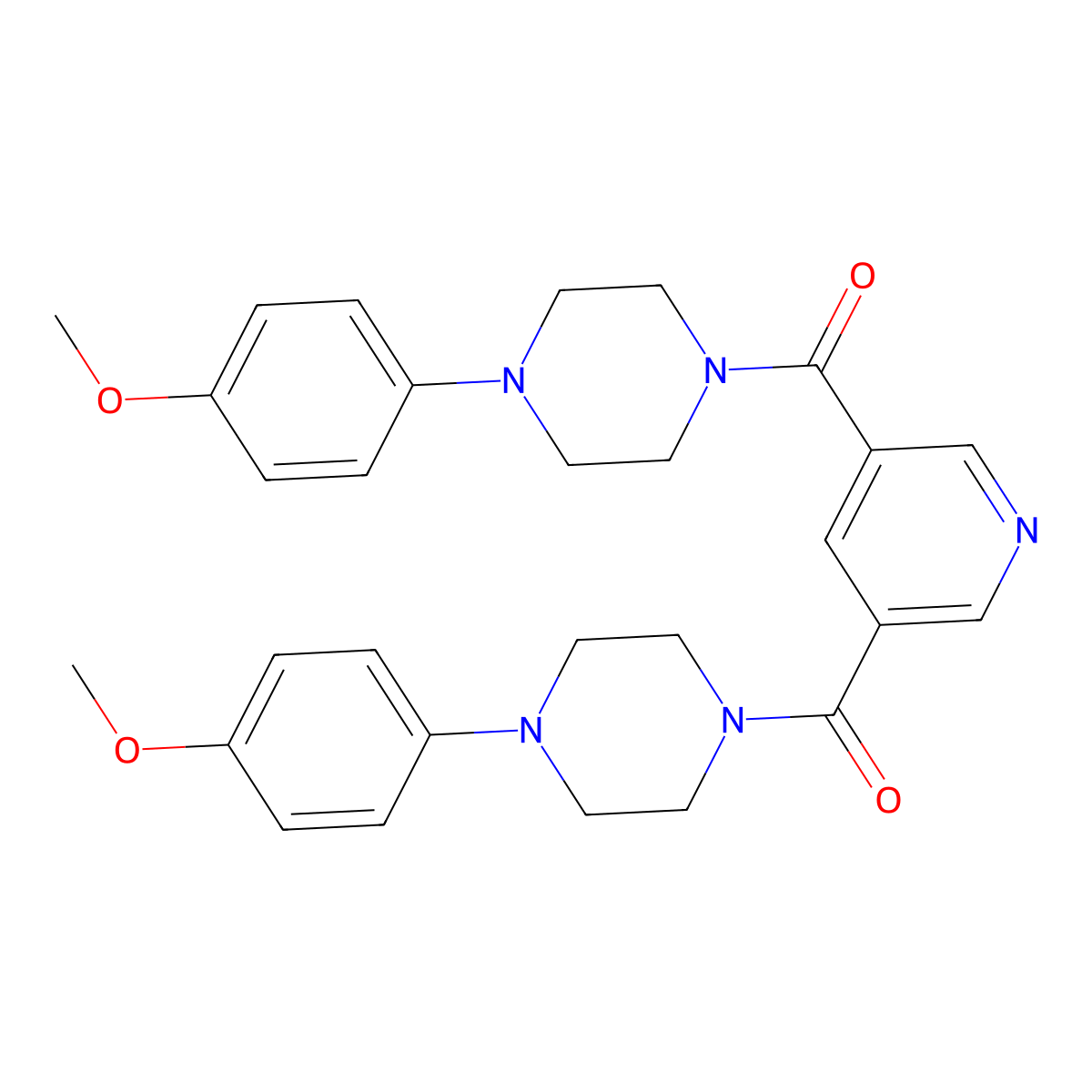 Piperazine, 1,1'-(3,5-pyridinediyldicarbonyl)bis(4-(4-methoxyphenyl)- molecular structure, CAS 512824-96-3