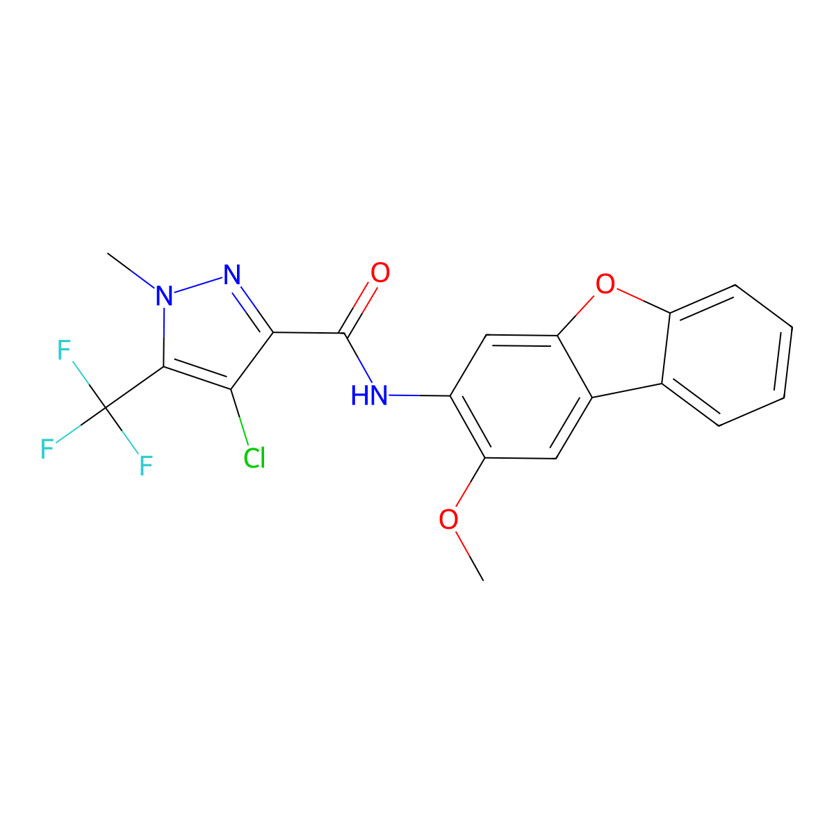 4-chloro-N-(2-methoxydibenzofuran-3-yl)-1-methyl-5-(trifluoromethyl)pyrazole-3-carboxamide molecular structure, CAS 512825-02-4