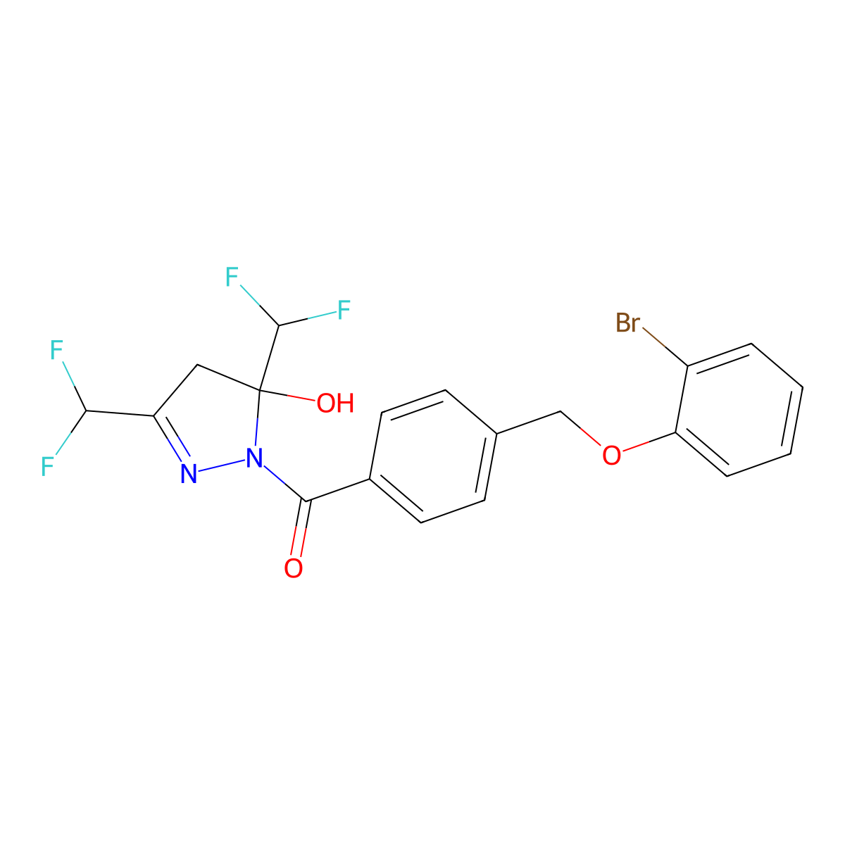 [3,5-bis(difluoromethyl)-5-hydroxy-4H-pyrazol-1-yl]-[4-[(2-bromophenoxy)methyl]phenyl]methanone molecular structure, CAS 512825-05-7