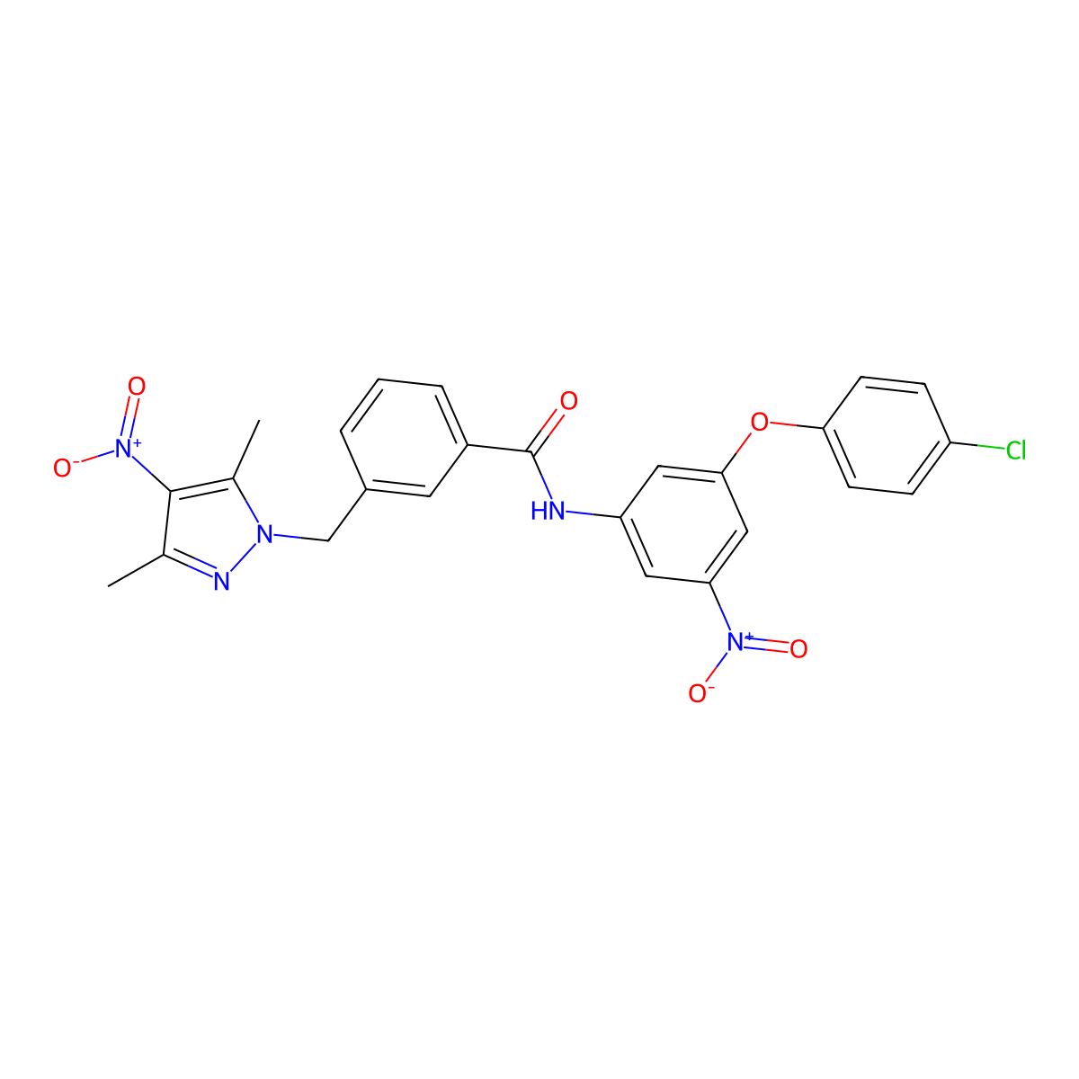 N-[3-(4-chlorophenoxy)-5-nitrophenyl]-3-[(3,5-dimethyl-4-nitropyrazol-1-yl)methyl]benzamide molecular structure, CAS 512825-09-1