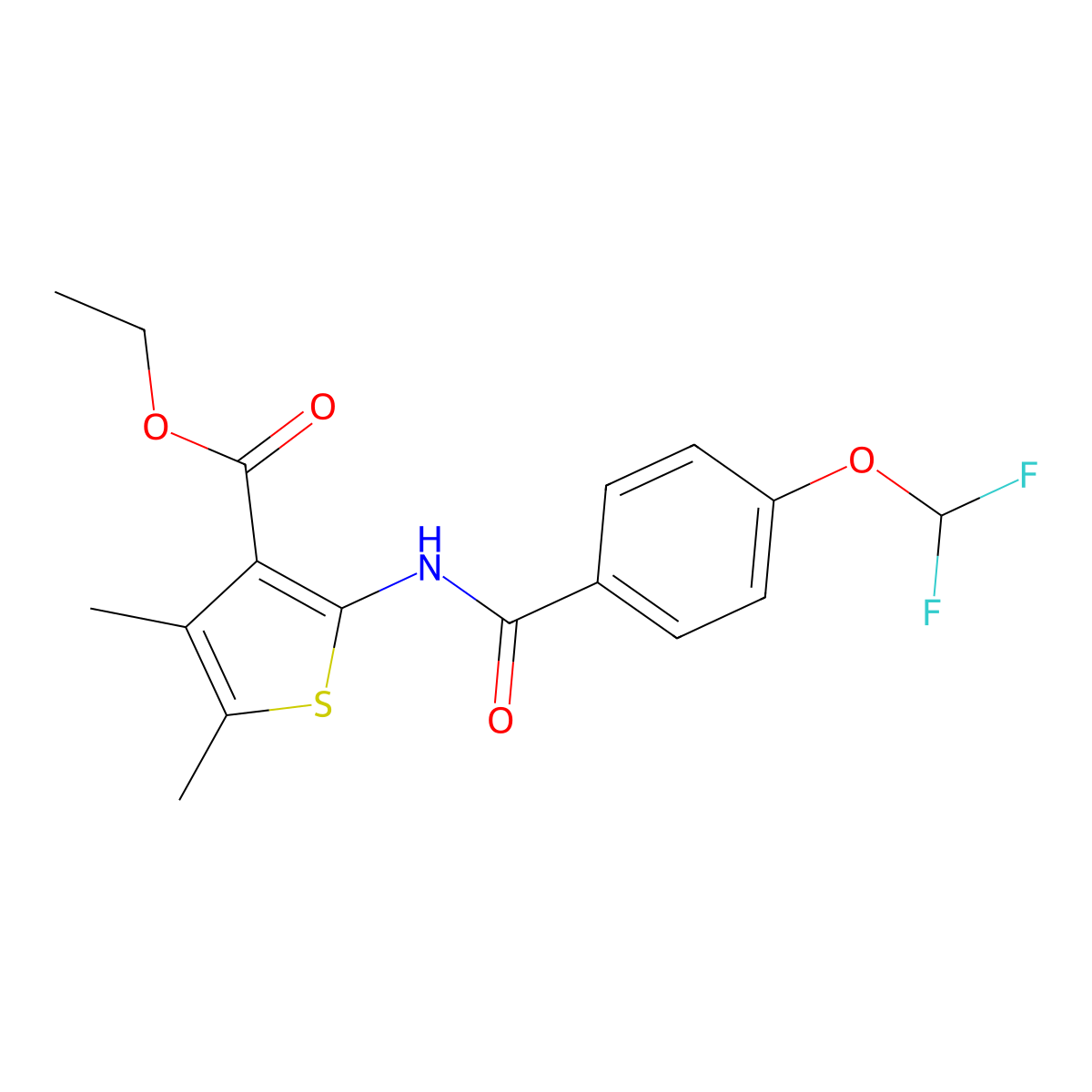 Ethyl 2-{[4-(difluoromethoxy)benzoyl]amino}-4,5-dimethyl-3-thiophenecarboxylate molecular structure, CAS 512825-12-6