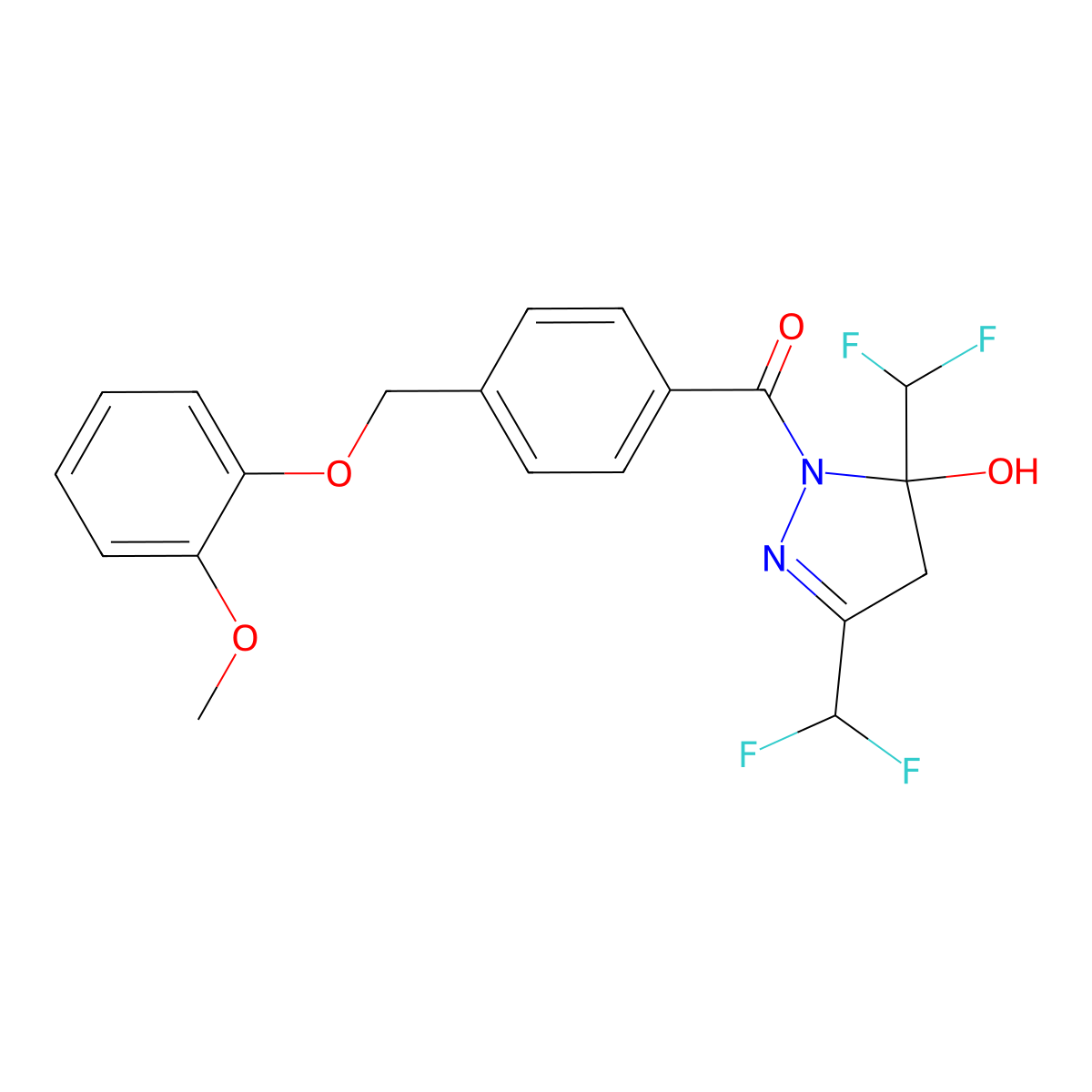 [3,5-bis(difluoromethyl)-5-hydroxy-4H-pyrazol-1-yl]-[4-[(2-methoxyphenoxy)methyl]phenyl]methanone molecular structure, CAS 512825-15-9