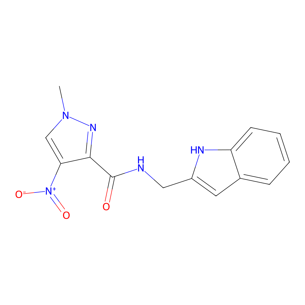N-(1H-indol-2-ylmethyl)-1-methyl-4-nitropyrazole-3-carboxamide molecular structure, CAS 512825-25-1