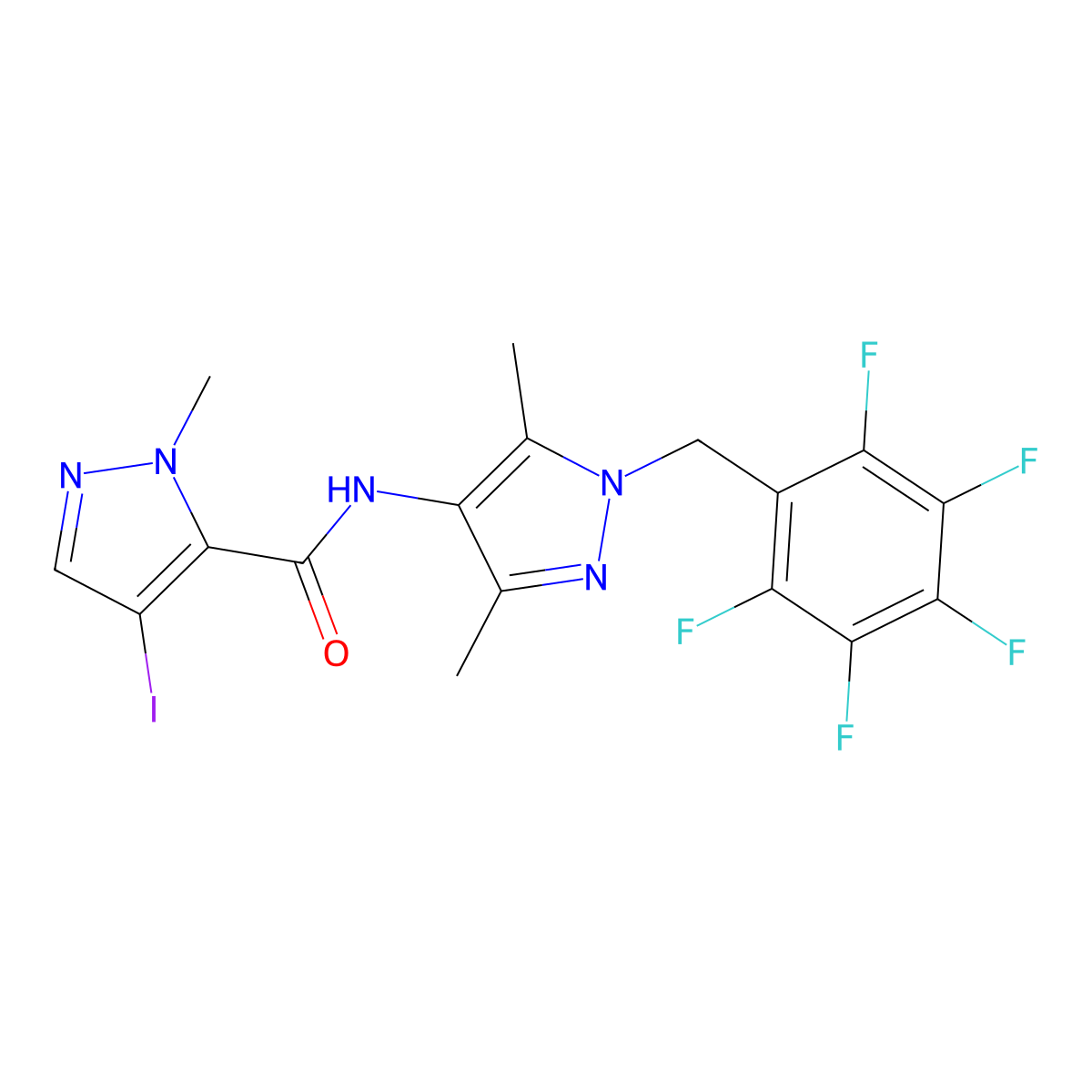 N-[3,5-dimethyl-1-[(2,3,4,5,6-pentafluorophenyl)methyl]pyrazol-4-yl]-4-iodo-2-methylpyrazole-3-carboxamide molecular structure, CAS 512825-40-0