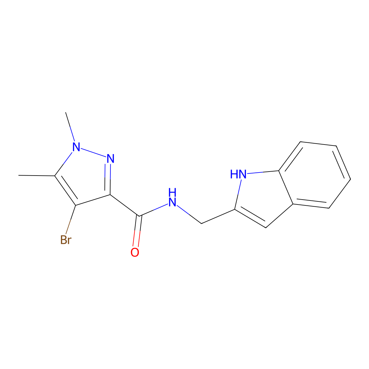 4-bromo-N-(1H-indol-2-ylmethyl)-1,5-dimethylpyrazole-3-carboxamide molecular structure, CAS 512825-42-2