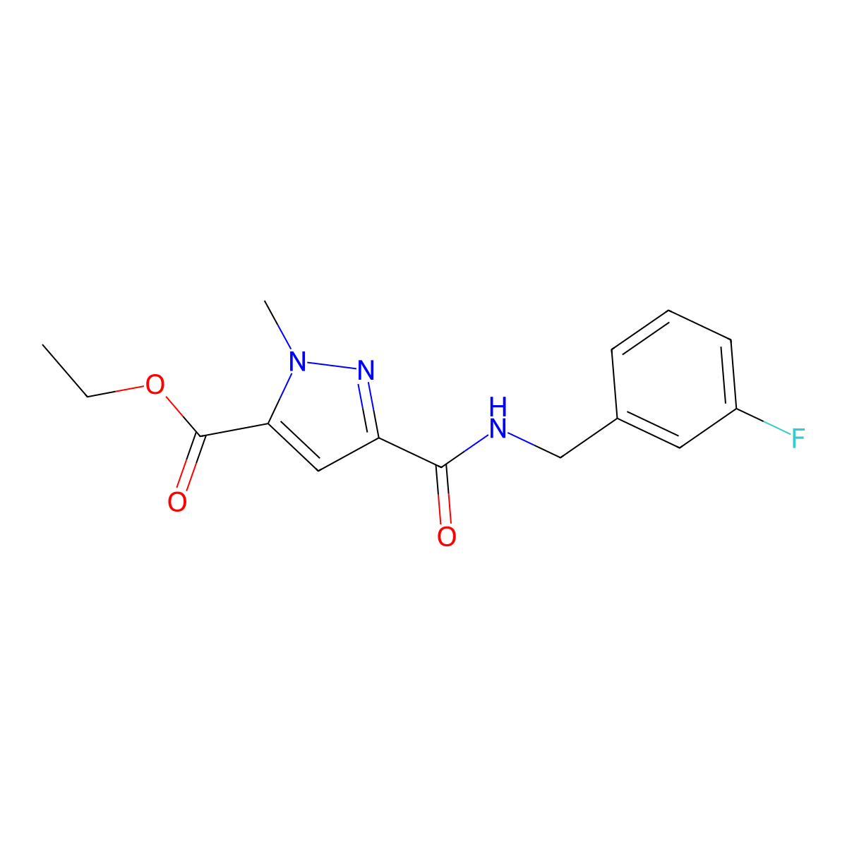 ethyl 3-{[(3-fluorobenzyl)amino]carbonyl}-1-methyl-1H-pyrazole-5-carboxylate molecular structure, CAS 512825-43-3