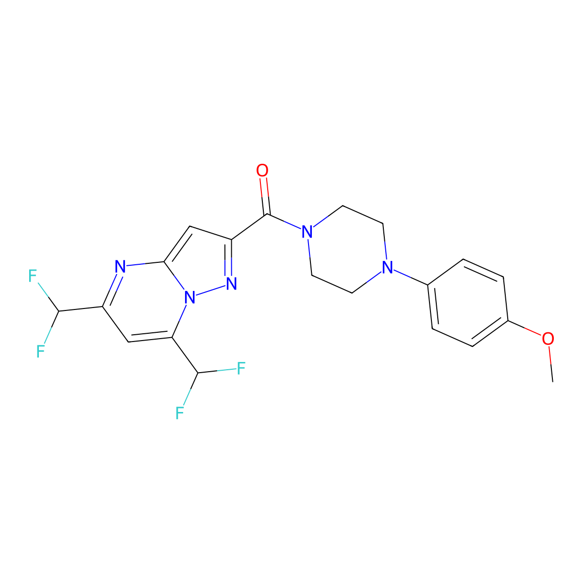 [5,7-Bis(difluoromethyl)pyrazolo[1,5-a]pyrimidin-2-yl]-[4-(4-methoxyphenyl)piperazin-1-yl]methanone molecular structure, CAS 512825-46-6