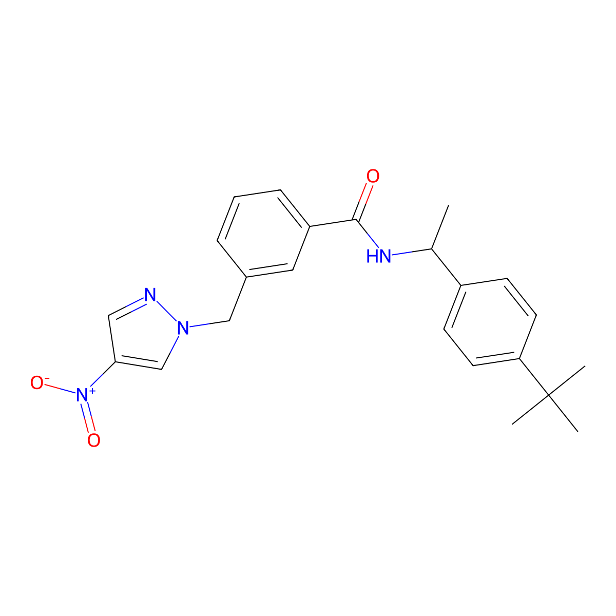 N-[1-(4-tert-butylphenyl)ethyl]-3-[(4-nitropyrazol-1-yl)methyl]benzamide molecular structure, CAS 512825-49-9