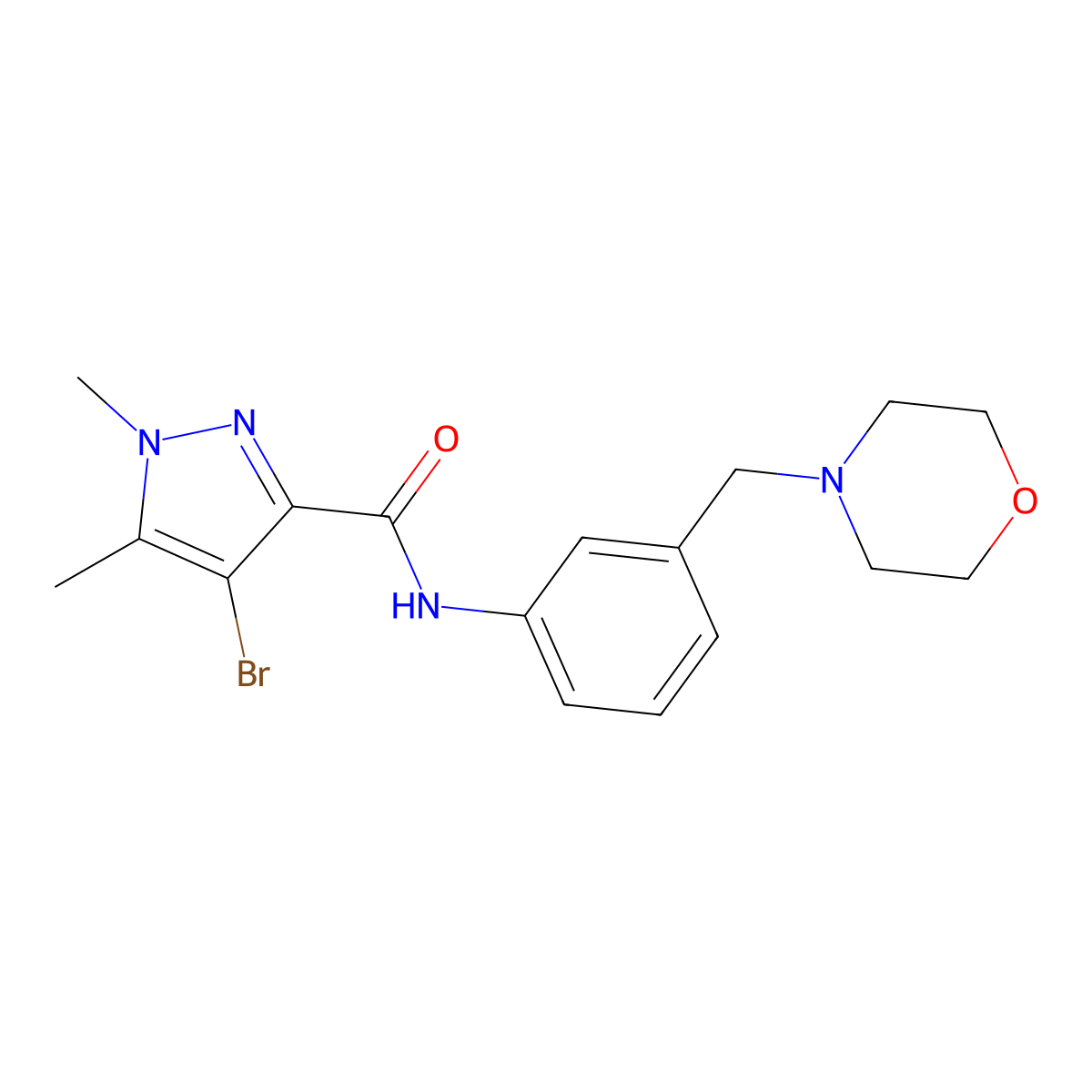 4-bromo-1,5-dimethyl-N-[3-(morpholin-4-ylmethyl)phenyl]pyrazole-3-carboxamide molecular structure, CAS 512825-58-0