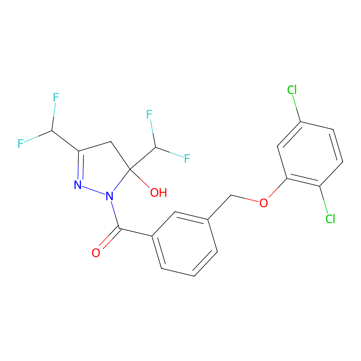 [3,5-bis(difluoromethyl)-5-hydroxy-4H-pyrazol-1-yl]-[3-[(2,5-dichlorophenoxy)methyl]phenyl]methanone molecular structure, CAS 512825-59-1