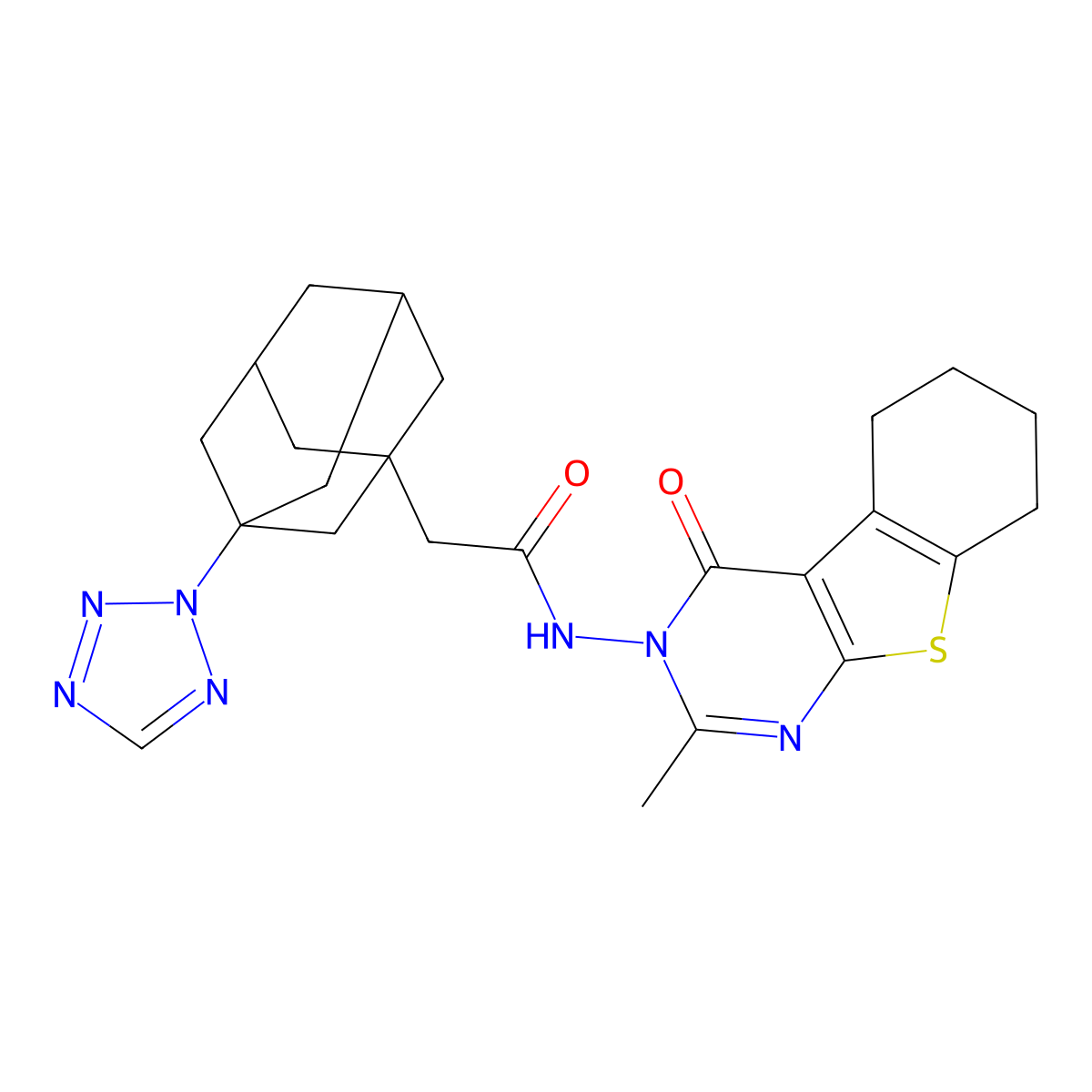 N-(2-methyl-4-oxo-5,6,7,8-tetrahydro-[1]benzothiolo[2,3-d]pyrimidin-3-yl)-2-[3-(tetrazol-2-yl)-1-adamantyl]acetamide molecular structure, CAS 512825-63-7