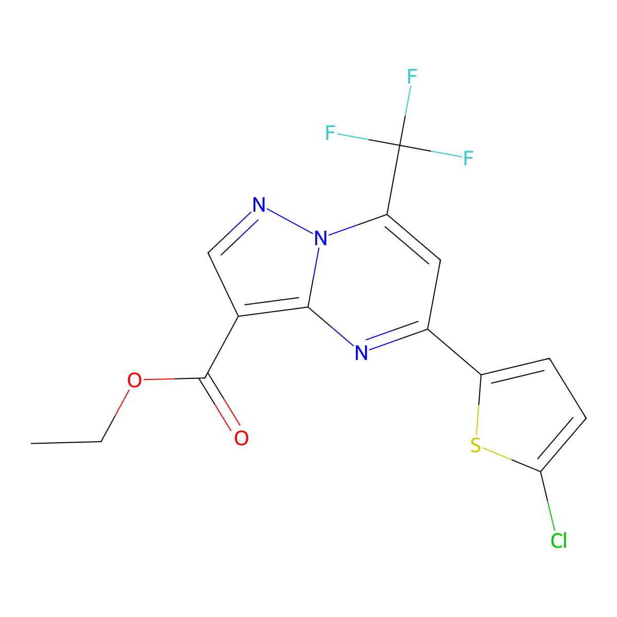 Ethyl 5-(5-chlorothiophen-2-yl)-7-(trifluoromethyl)pyrazolo[1,5-a]pyrimidine-3-carboxylate molecular structure, CAS 512825-64-8