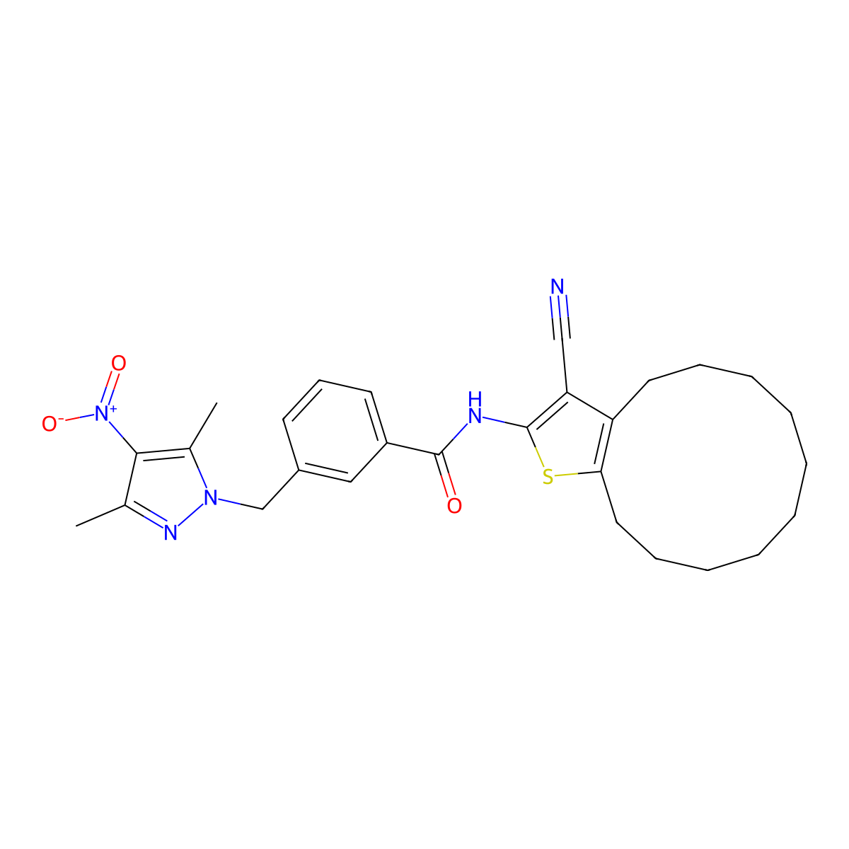 N-(3-cyano-4,5,6,7,8,9,10,11,12,13-decahydrocyclododeca[b]thiophen-2-yl)-3-[(3,5-dimethyl-4-nitropyrazol-1-yl)methyl]benzamide molecular structure, CAS 512825-70-6