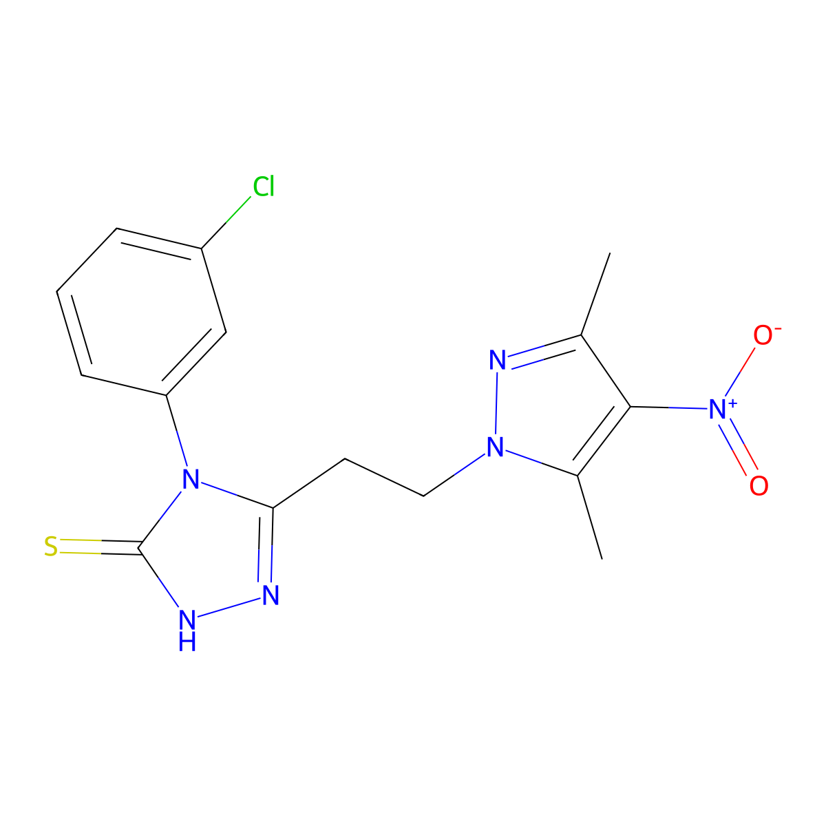 4-(3-chlorophenyl)-3-[2-(3,5-dimethyl-4-nitropyrazol-1-yl)ethyl]-1H-1,2,4-triazole-5-thione molecular structure, CAS 512825-82-0