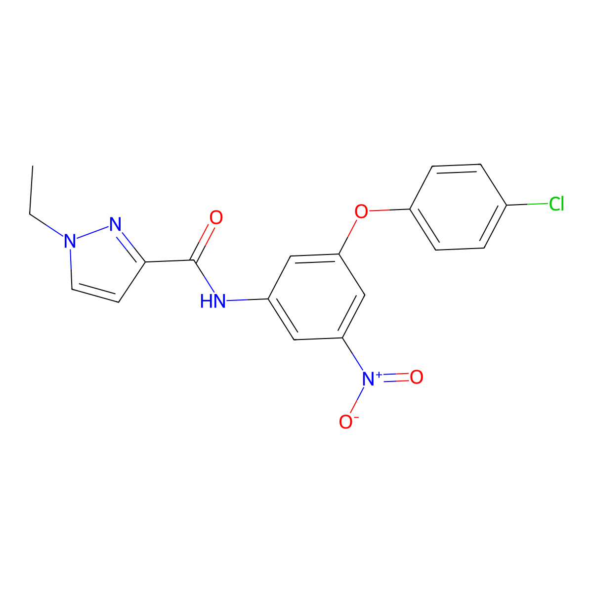 N-[3-(4-chlorophenoxy)-5-nitrophenyl]-1-ethylpyrazole-3-carboxamide molecular structure, CAS 512825-86-4