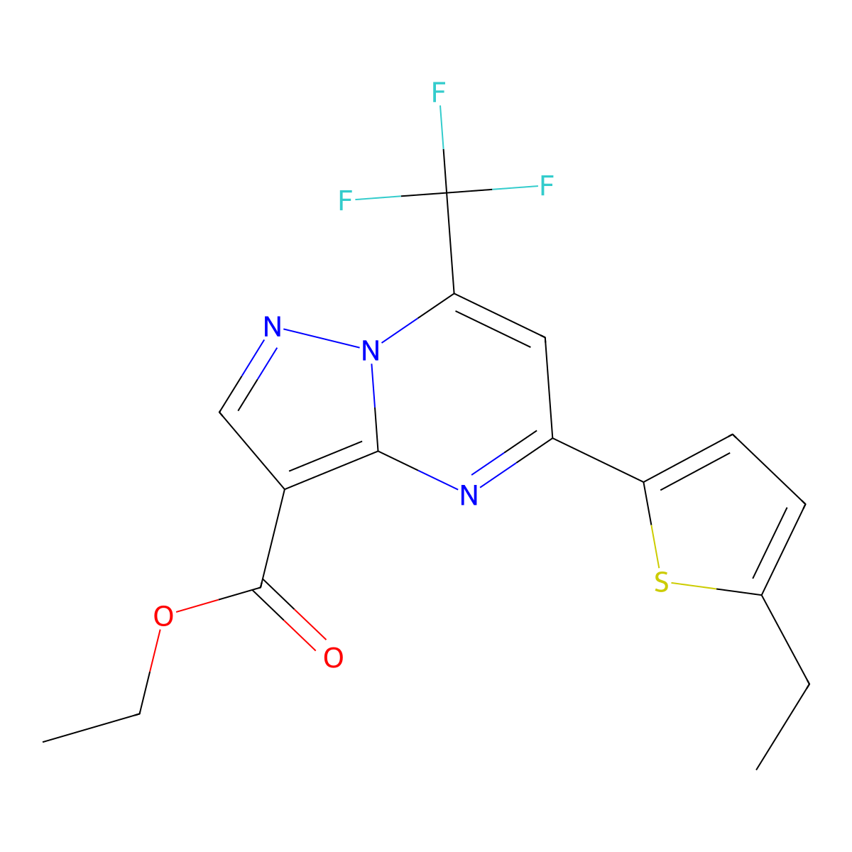 Ethyl 5-(5-ethylthiophen-2-yl)-7-(trifluoromethyl)pyrazolo[1,5-a]pyrimidine-3-carboxylate molecular structure, CAS 512825-90-0