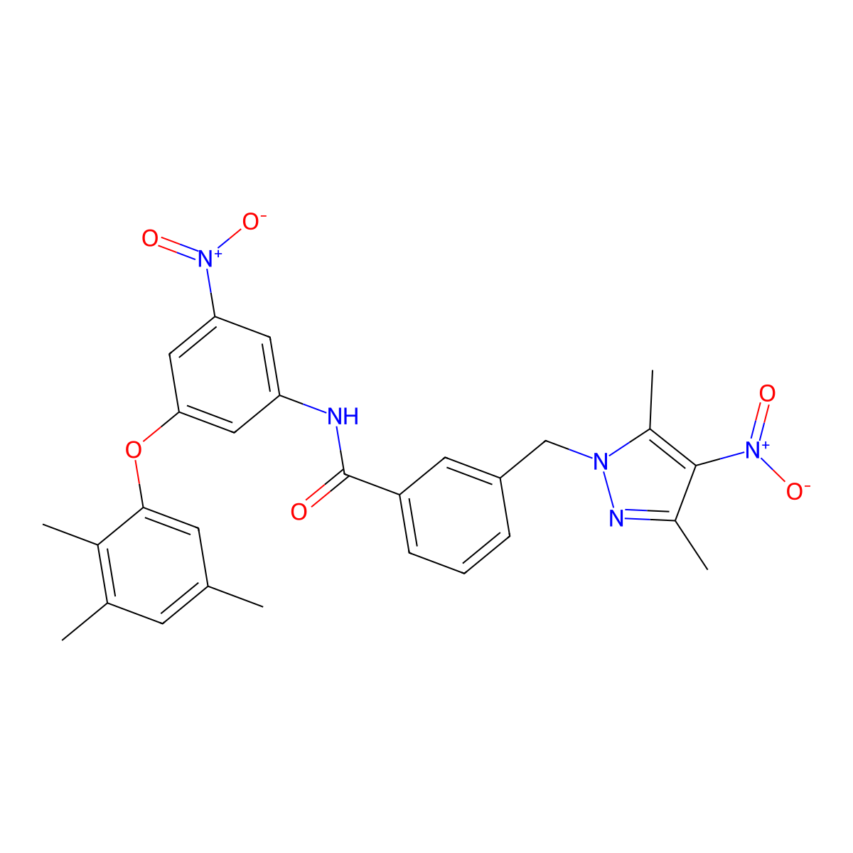 3-[(3,5-dimethyl-4-nitropyrazol-1-yl)methyl]-N-[3-nitro-5-(2,3,5-trimethylphenoxy)phenyl]benzamide molecular structure, CAS 512825-93-3