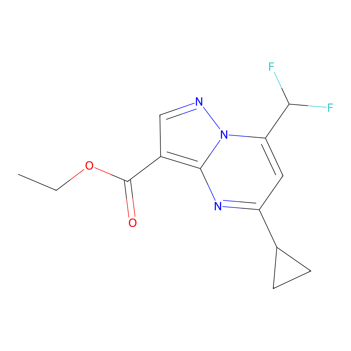 Ethyl 5-cyclopropyl-7-(difluoromethyl)pyrazolo[1,5-a]pyrimidine-3-carboxylate molecular structure, CAS 512825-94-4