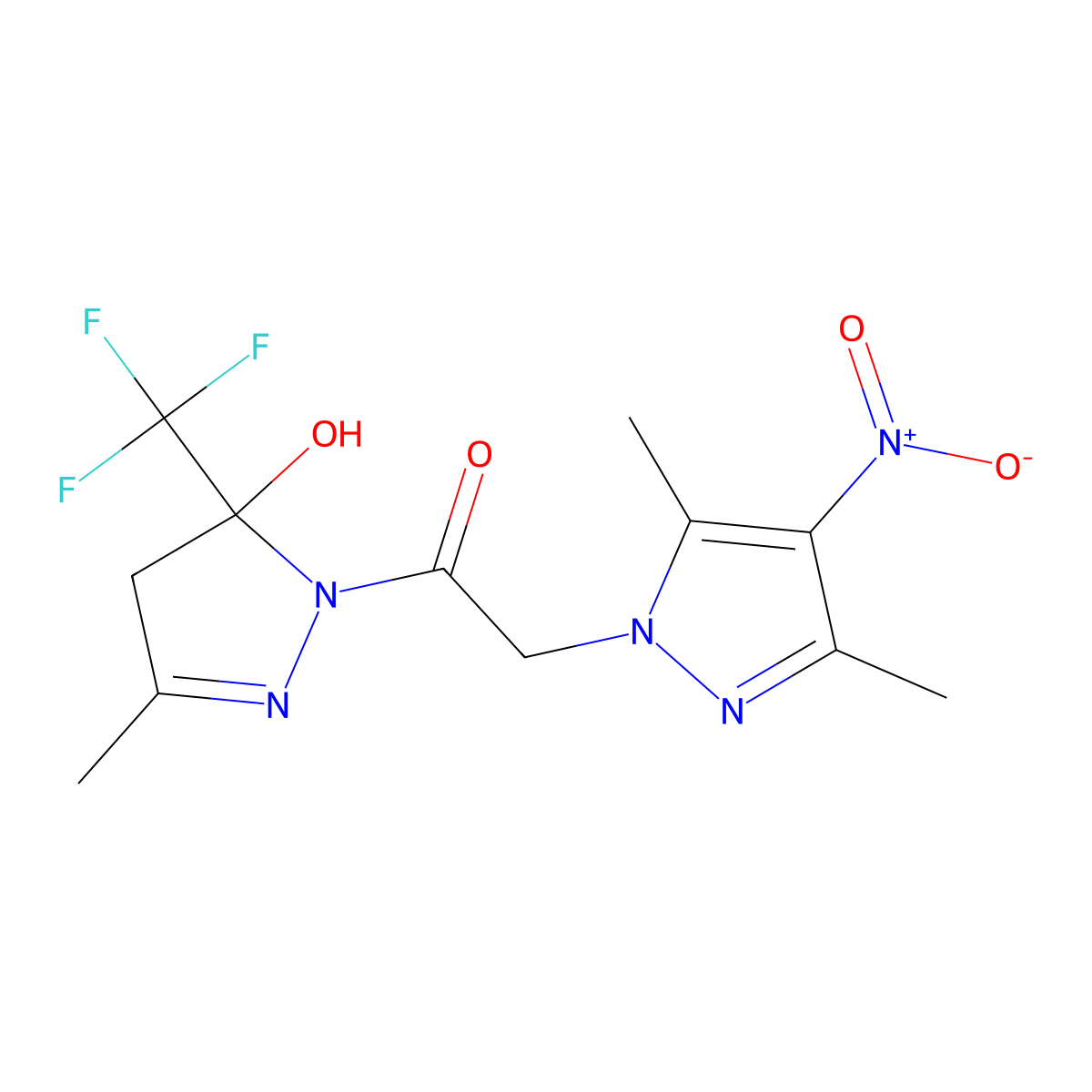 2-(3,5-dimethyl-4-nitropyrazol-1-yl)-1-[5-hydroxy-3-methyl-5-(trifluoromethyl)-4H-pyrazol-1-yl]ethanone molecular structure, CAS 512825-97-7