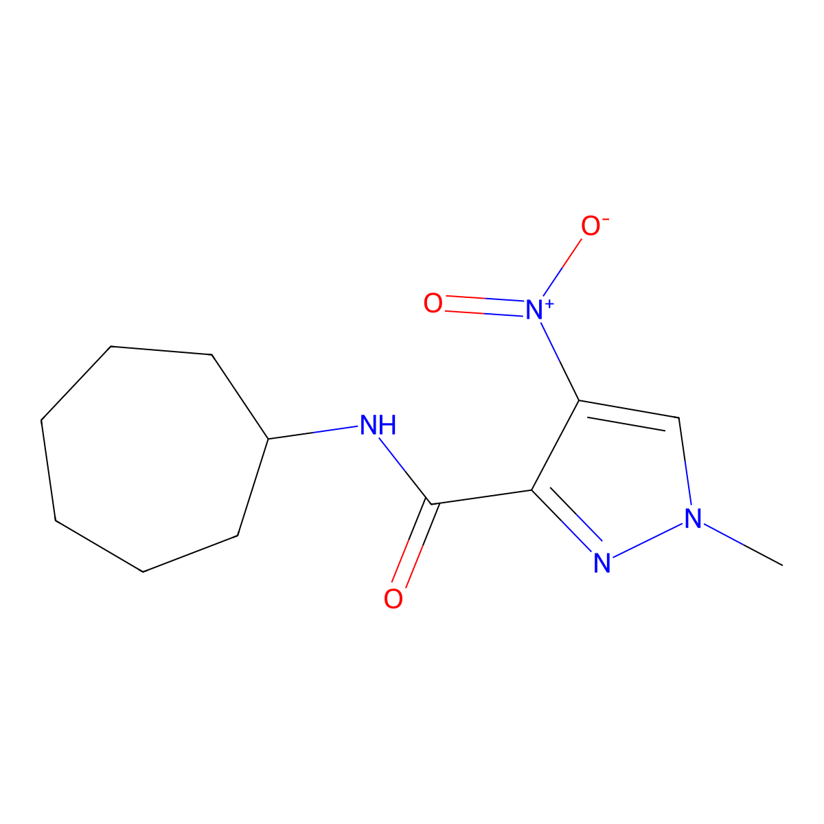 N-cycloheptyl-4-nitro-1-methyl-1H-pyrazole-3-carboxamide molecular structure, CAS 512827-06-4