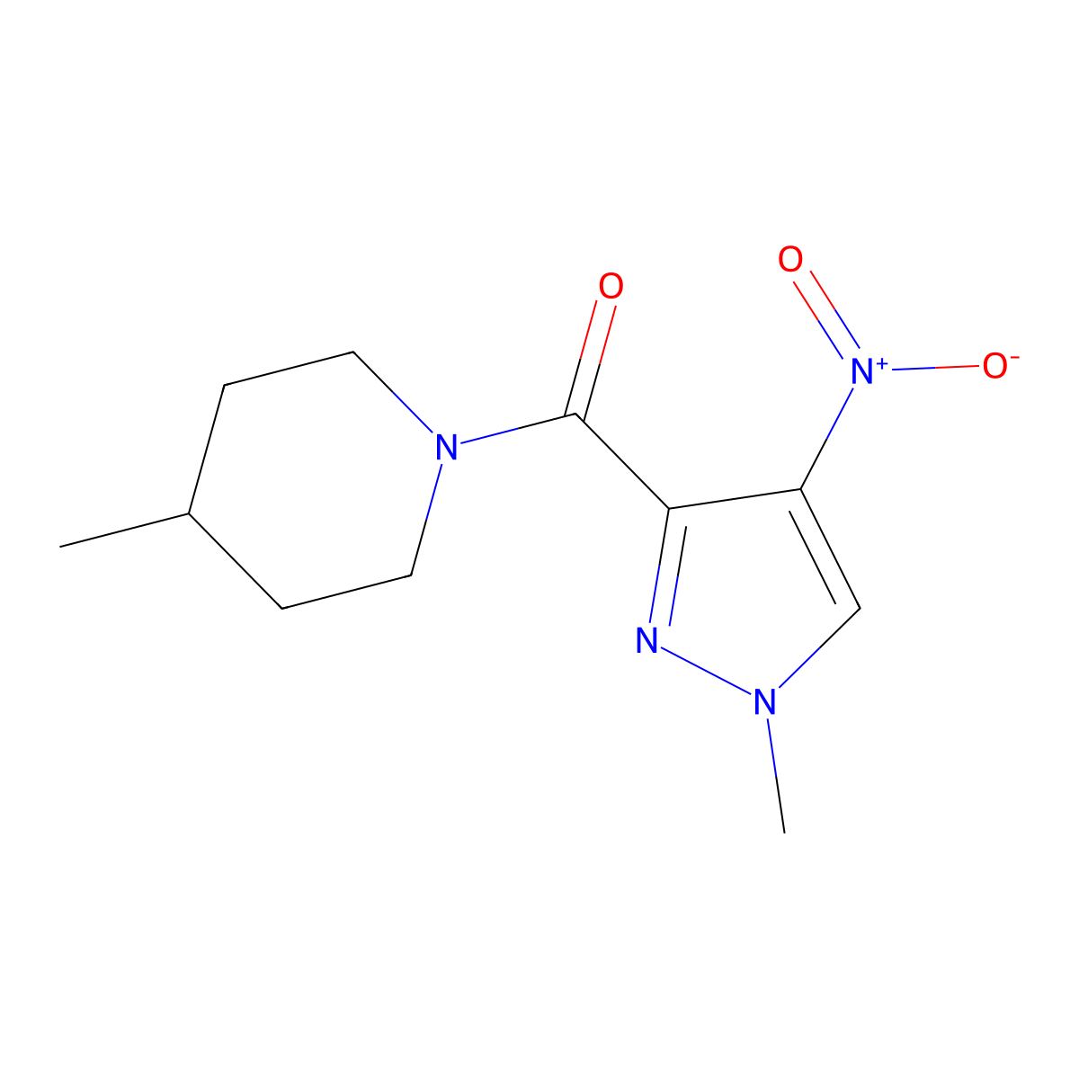 (1-Methyl-4-nitropyrazol-3-yl)-(4-methylpiperidin-1-yl)methanone molecular structure, CAS 512827-18-8