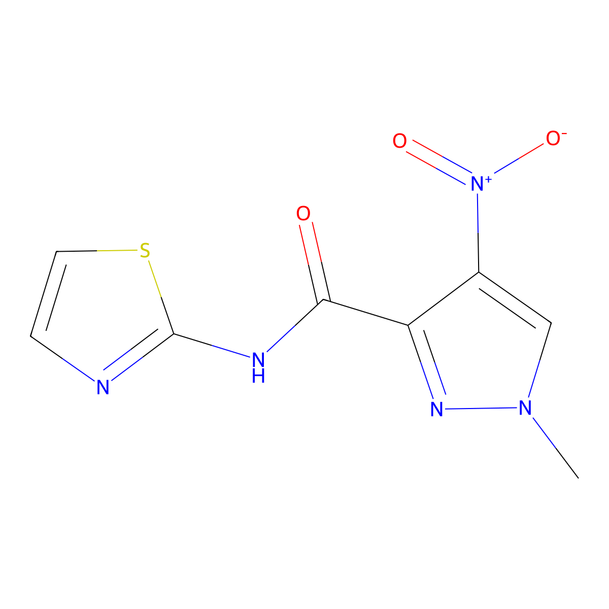 1-Methyl-4-nitro-N-(thiazol-2-yl)-1H-pyrazole-3-carboxamide molecular structure, CAS 512827-24-6
