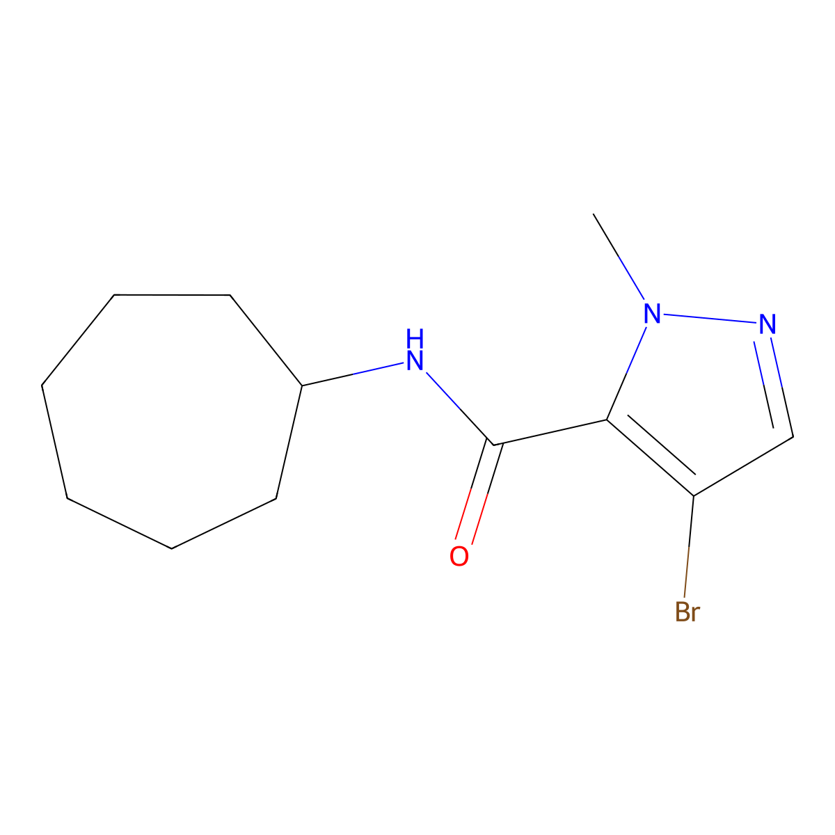 4-bromo-N-cycloheptyl-1-methyl-1H-pyrazole-5-carboxamide molecular structure, CAS 512827-32-6