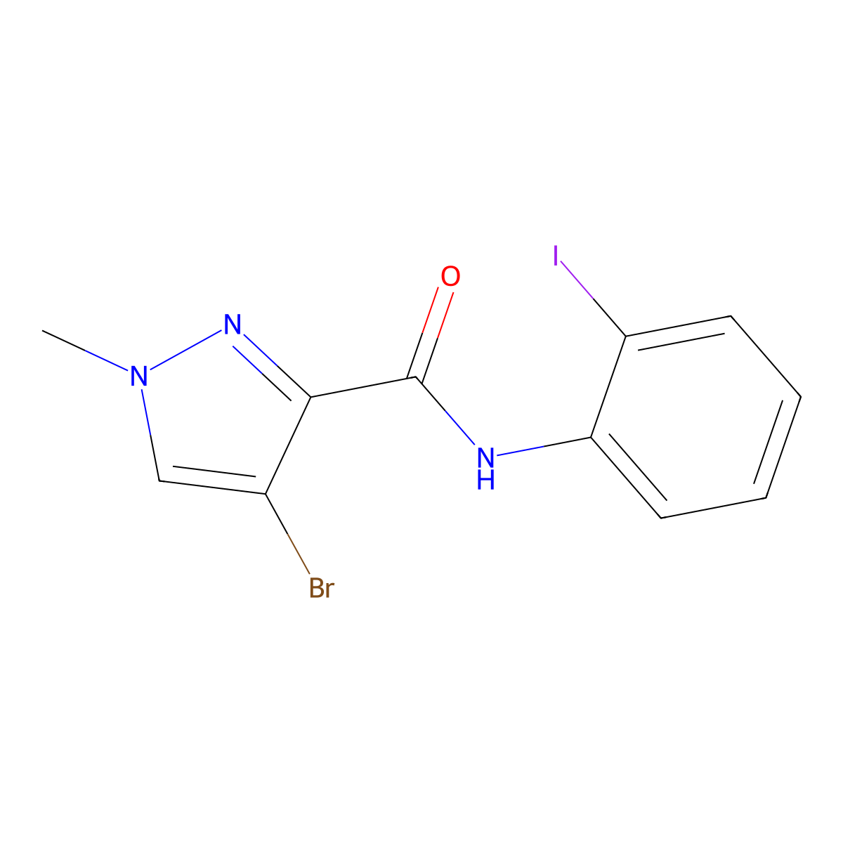 4-bromo-N-(2-iodophenyl)-1-methyl-1H-pyrazole-3-carboxamide molecular structure, CAS 512827-49-5
