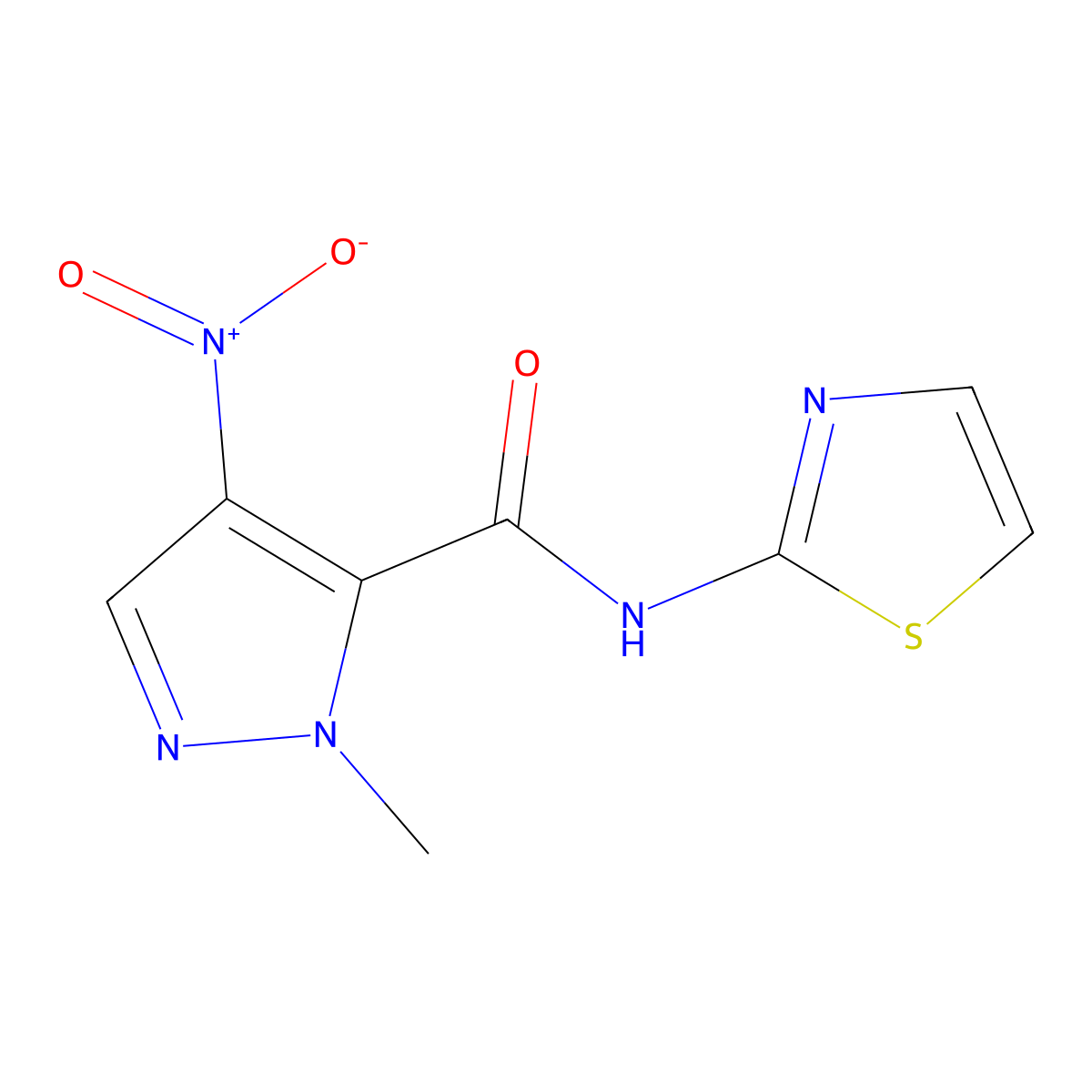 1-Methyl-4-nitro-N-(thiazol-2-yl)-1H-pyrazole-5-carboxamide molecular structure, CAS 512827-63-3