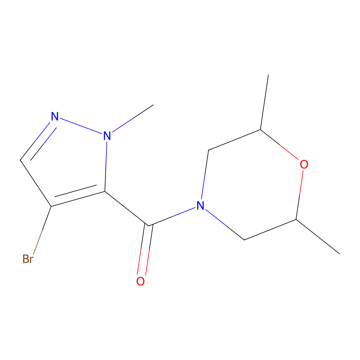 (4-Bromo-2-methylpyrazol-3-yl)-(2,6-dimethylmorpholin-4-yl)methanone molecular structure, CAS 512827-65-5