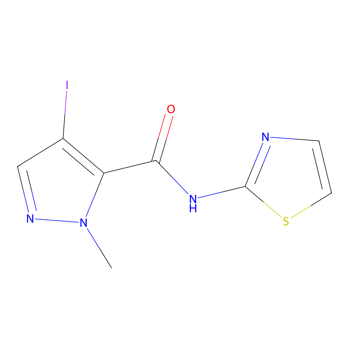 4-iodo-1-methyl-N-(1,3-thiazol-2-yl)-1H-pyrazole-5-carboxamide molecular structure, CAS 512827-66-6