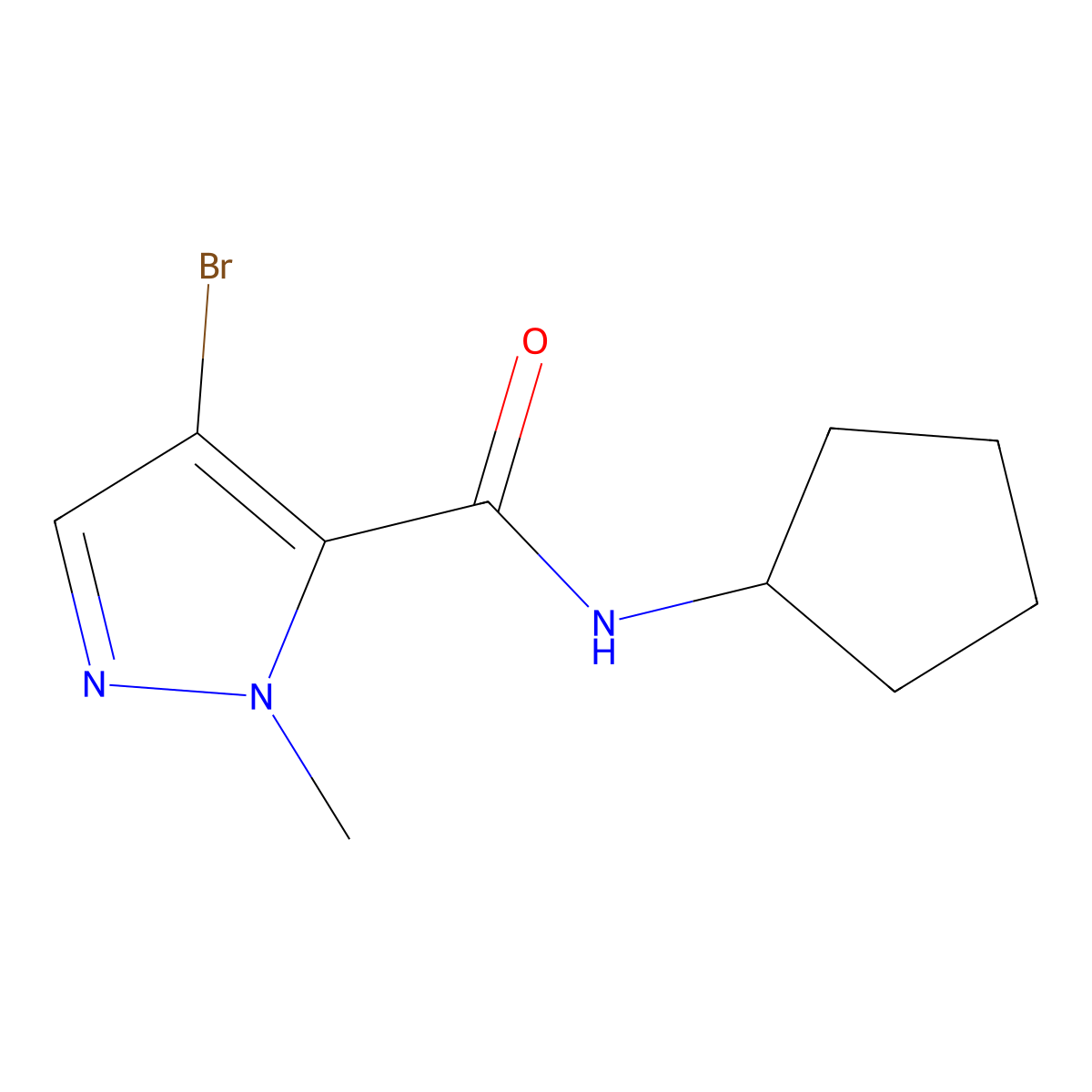 4-bromo-N-cyclopentyl-1-methyl-1H-pyrazole-5-carboxamide molecular structure, CAS 512827-71-3